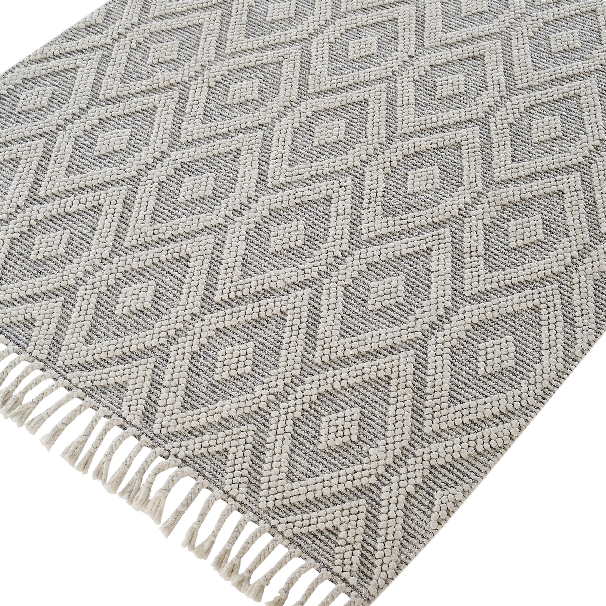 Avanti Hand Woven Light Grey and Cream Diamond Bobble Wool Rug