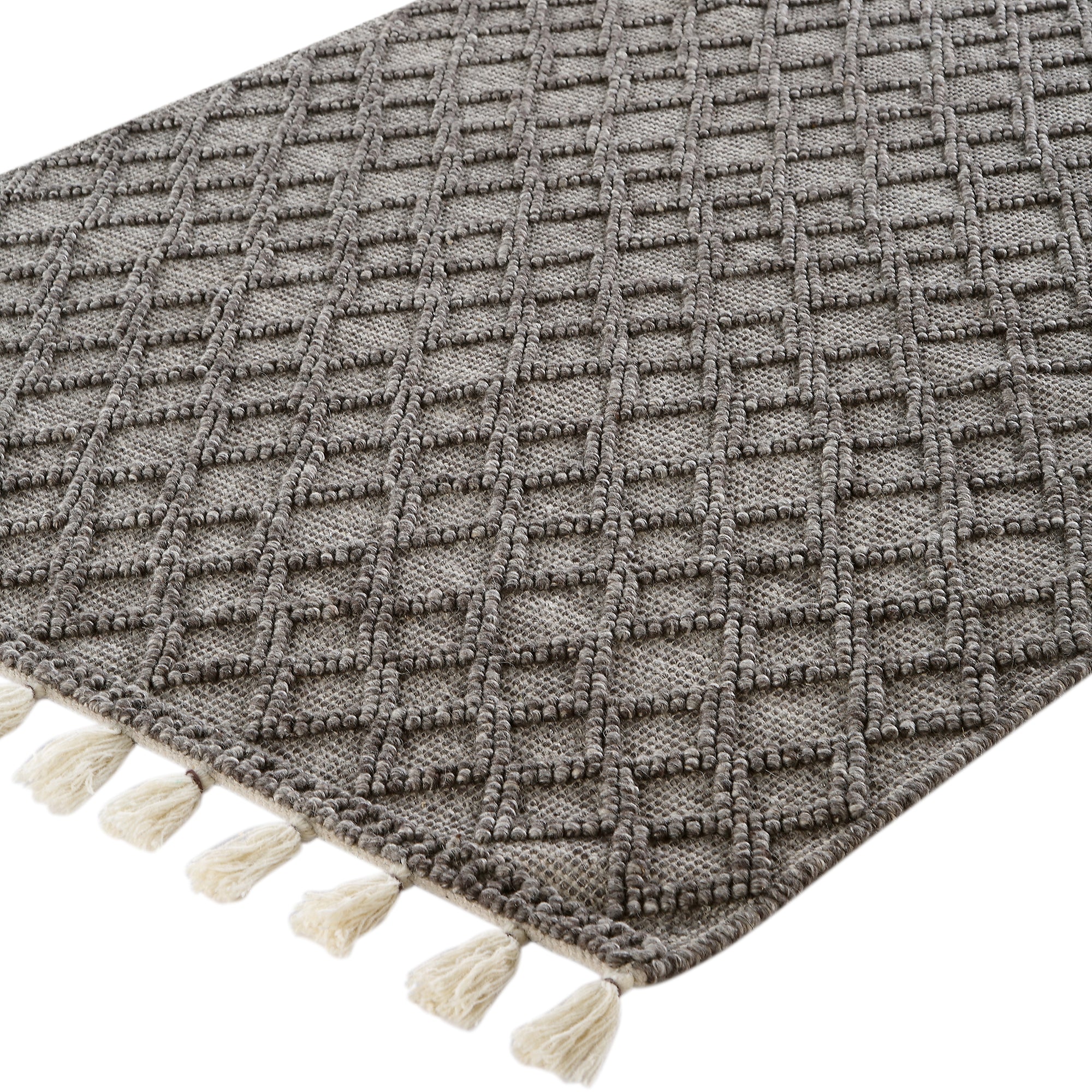 Avanti Hand Woven Warm Grey Diamond Bobble Wool Rug