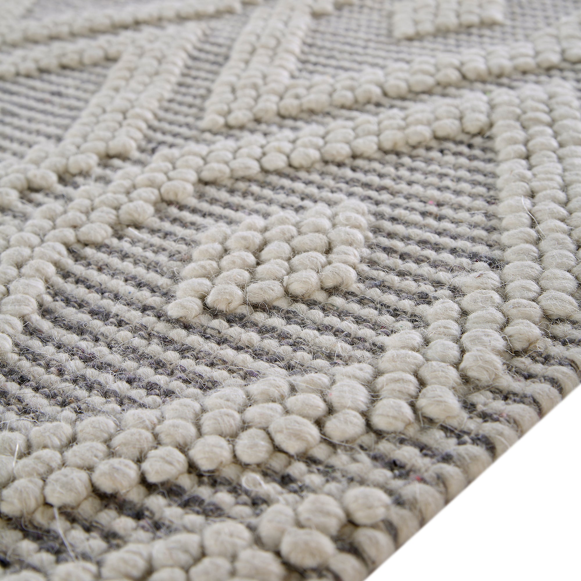 Avanti Hand Woven Light Grey and Cream Diamond Bobble Wool Rug