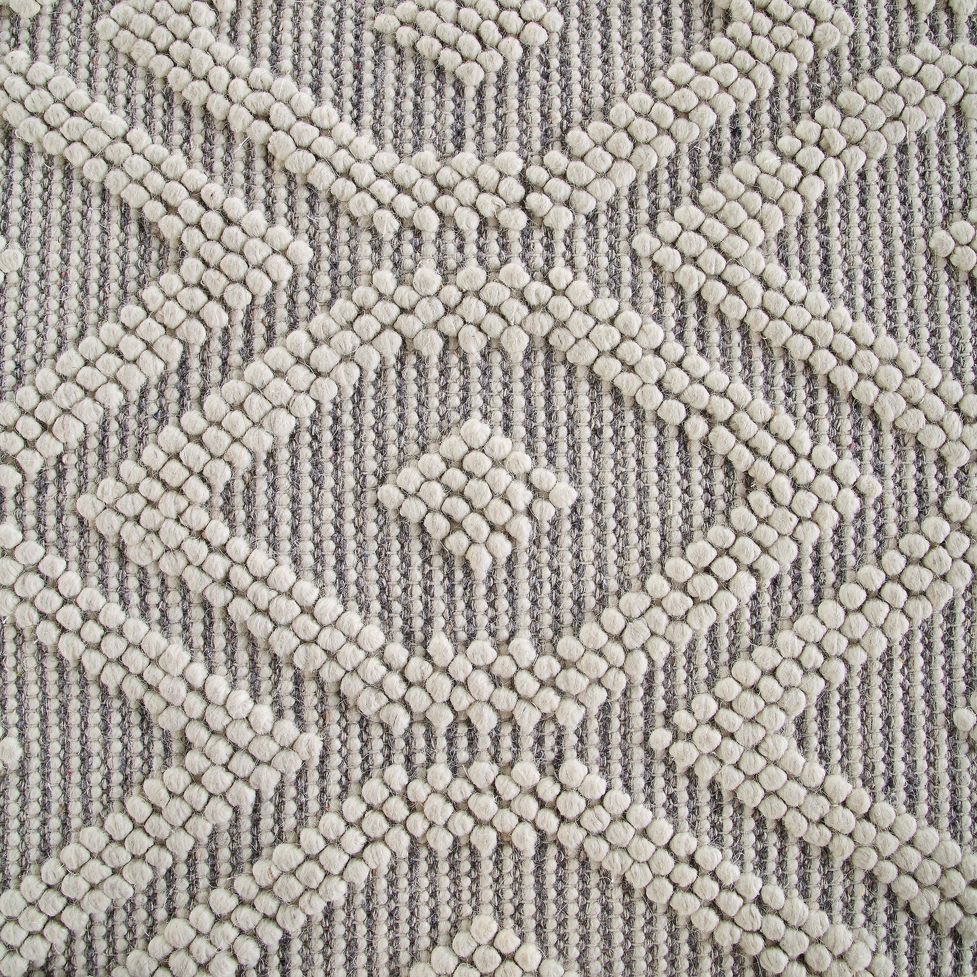 Avanti Hand Woven Light Grey and Cream Diamond Bobble Wool Rug