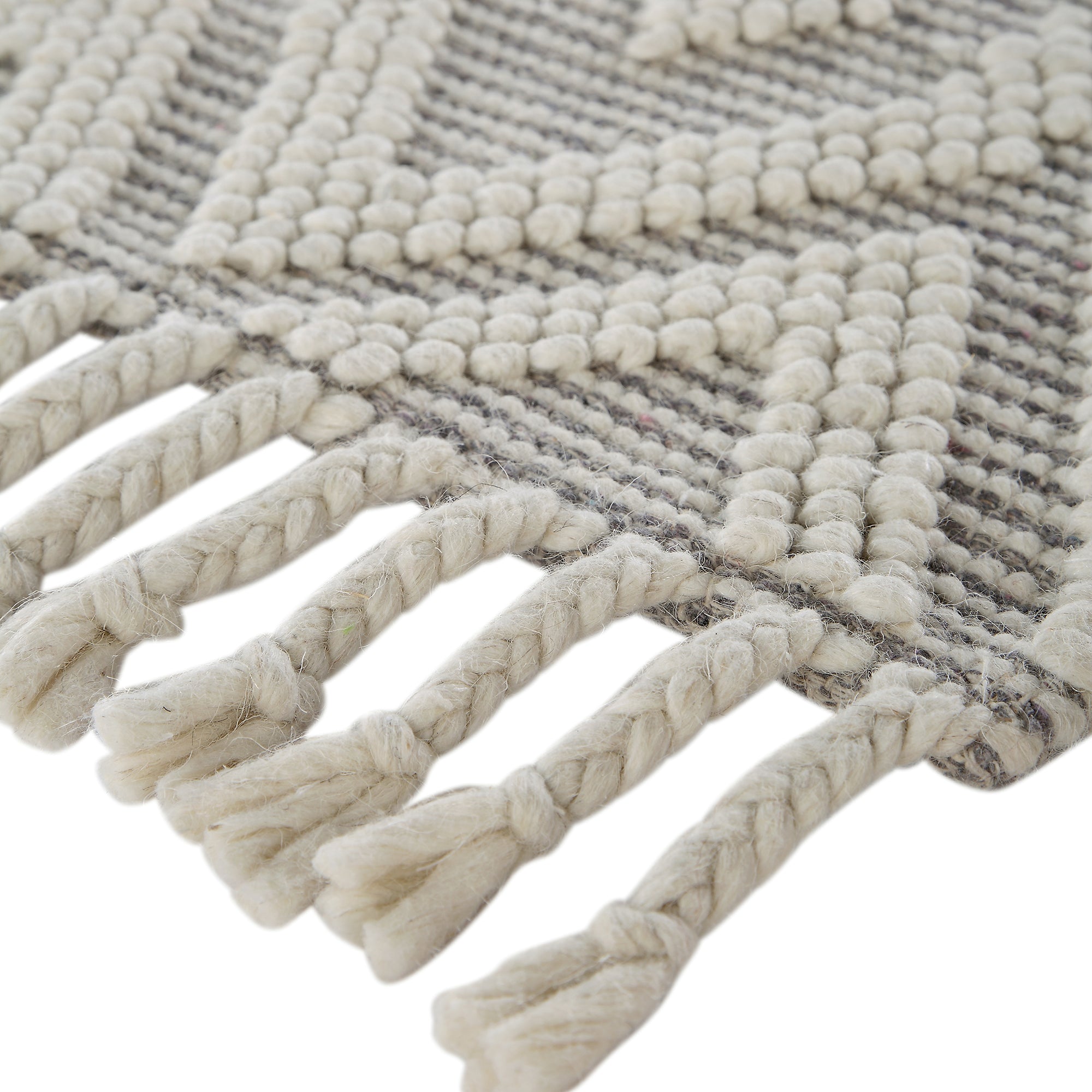 Avanti Hand Woven Light Grey and Cream Diamond Bobble Wool Rug