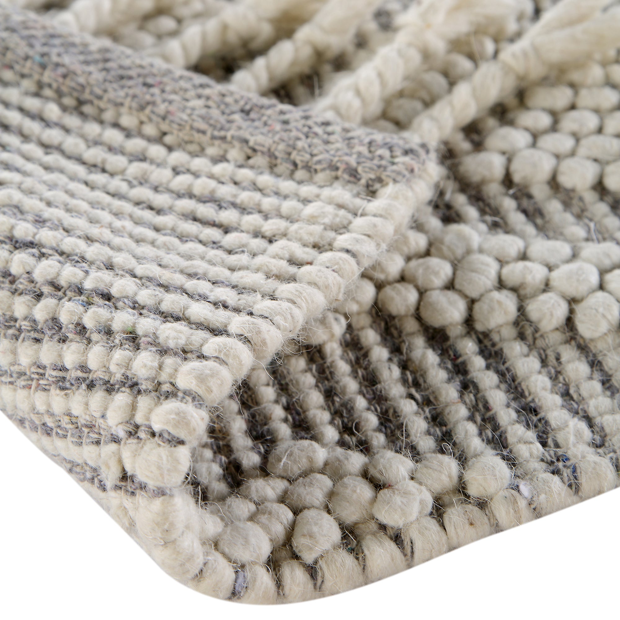 Avanti Hand Woven Light Grey and Cream Diamond Bobble Wool Rug