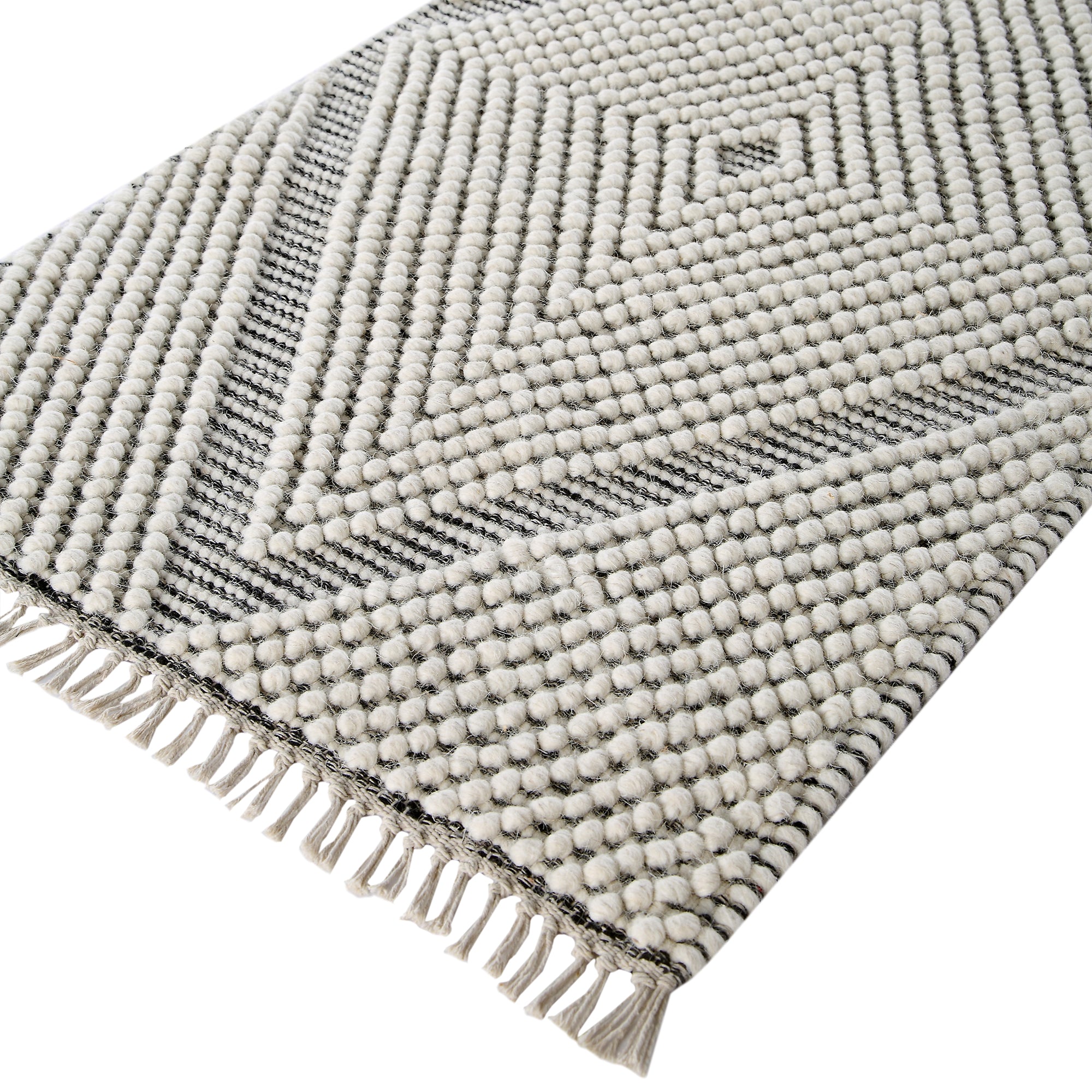 Avanti Hand Woven Salt and Pepper Diamond Bobble Wool Runner