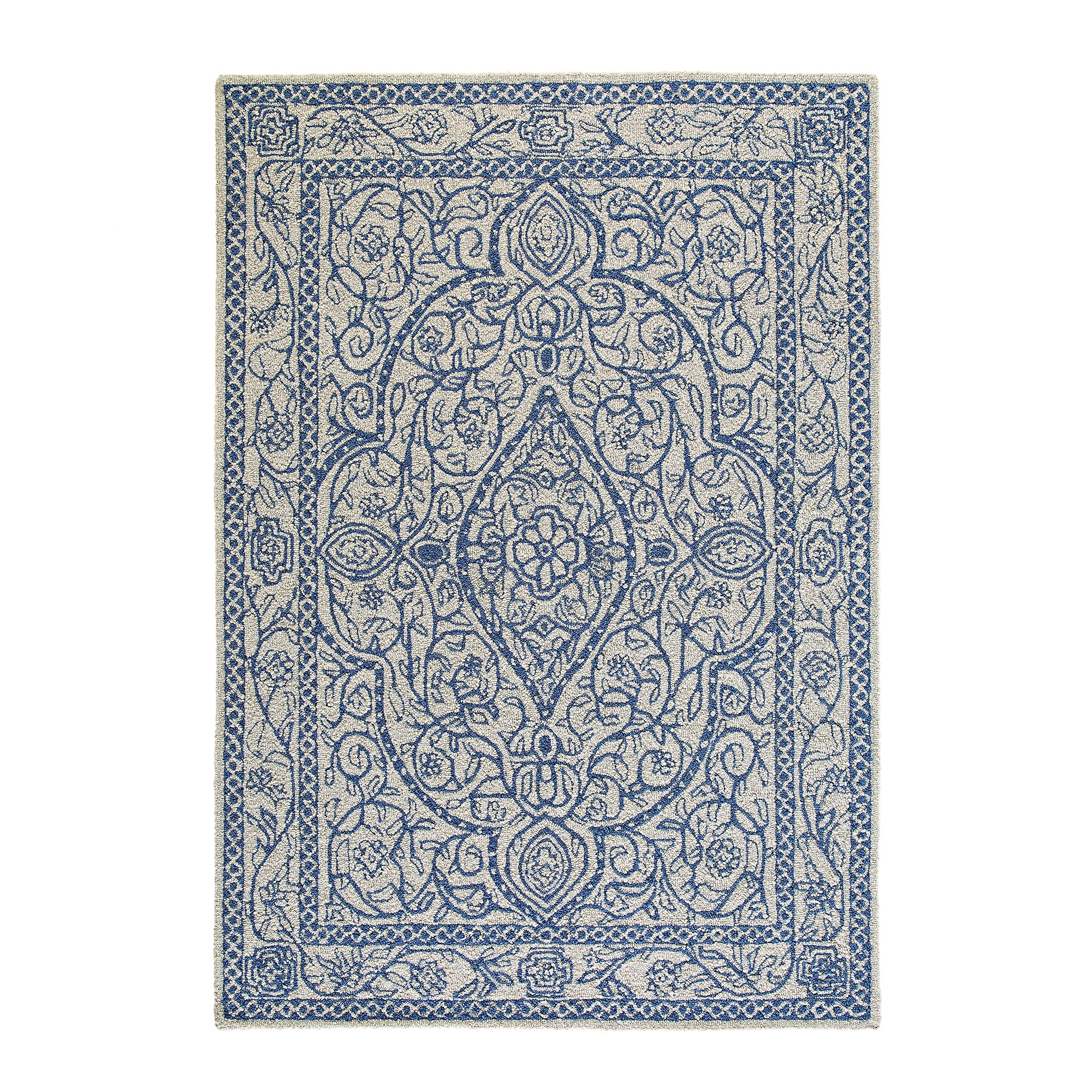 Eden Blue Leaf Traditional Hand Tufted Wool Rug