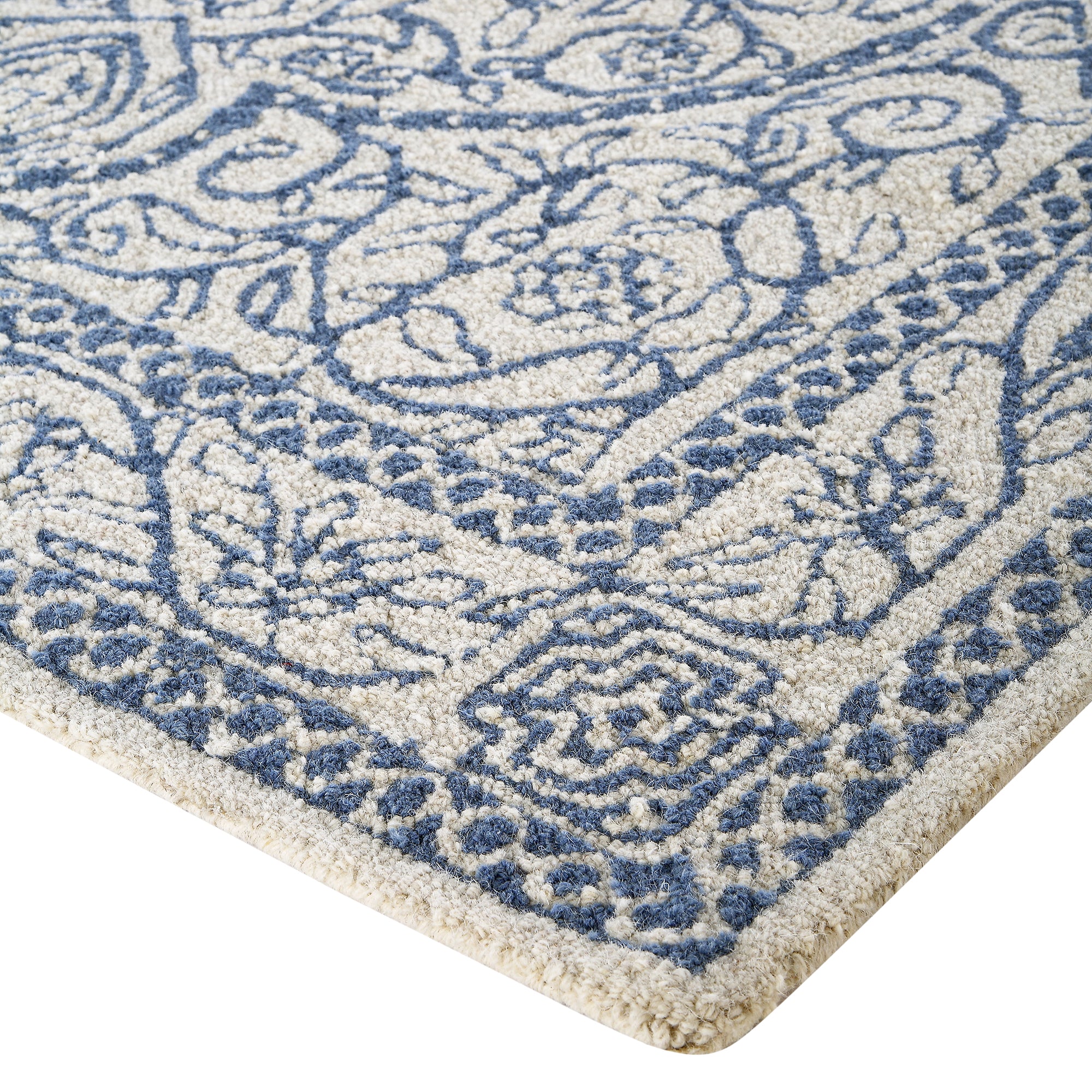 Eden Blue Leaf Traditional Hand Tufted Wool Rug