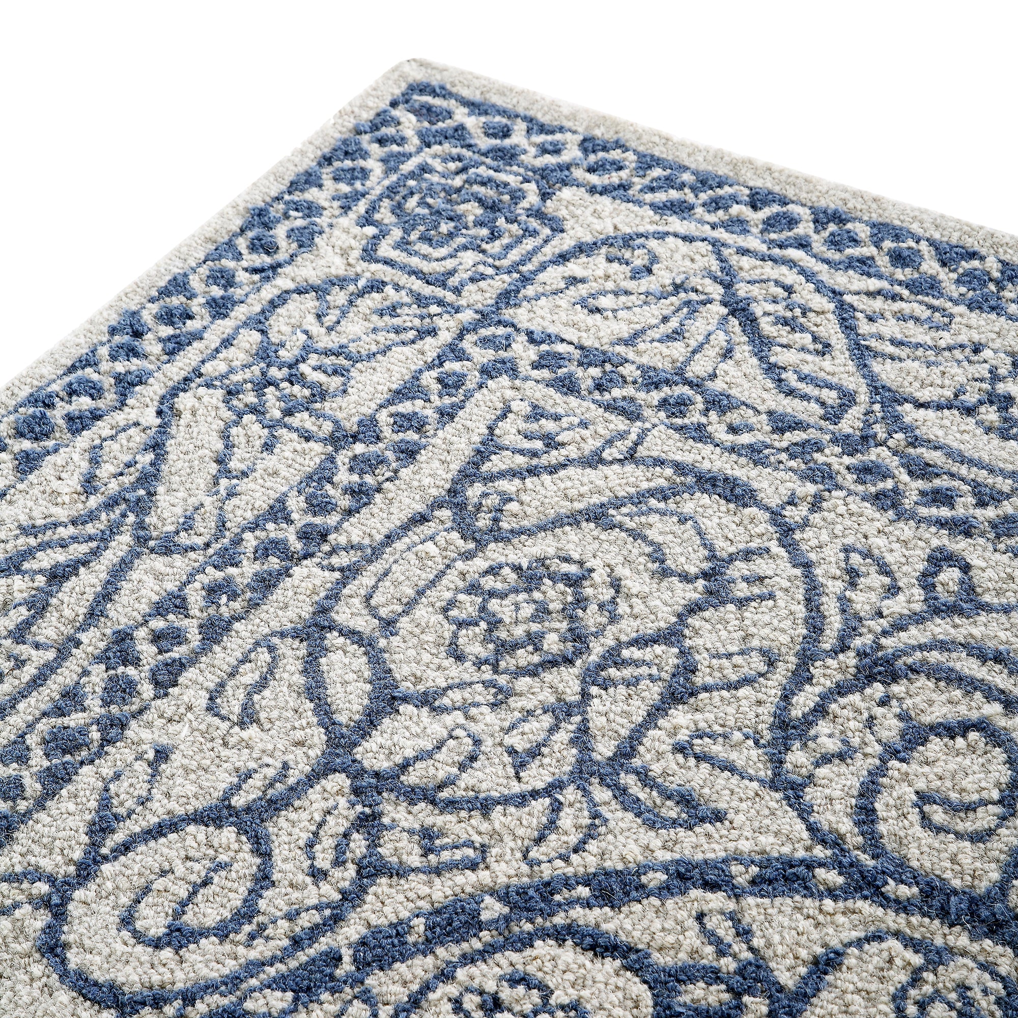 Eden Blue Leaf Traditional Hand Tufted Wool Rug