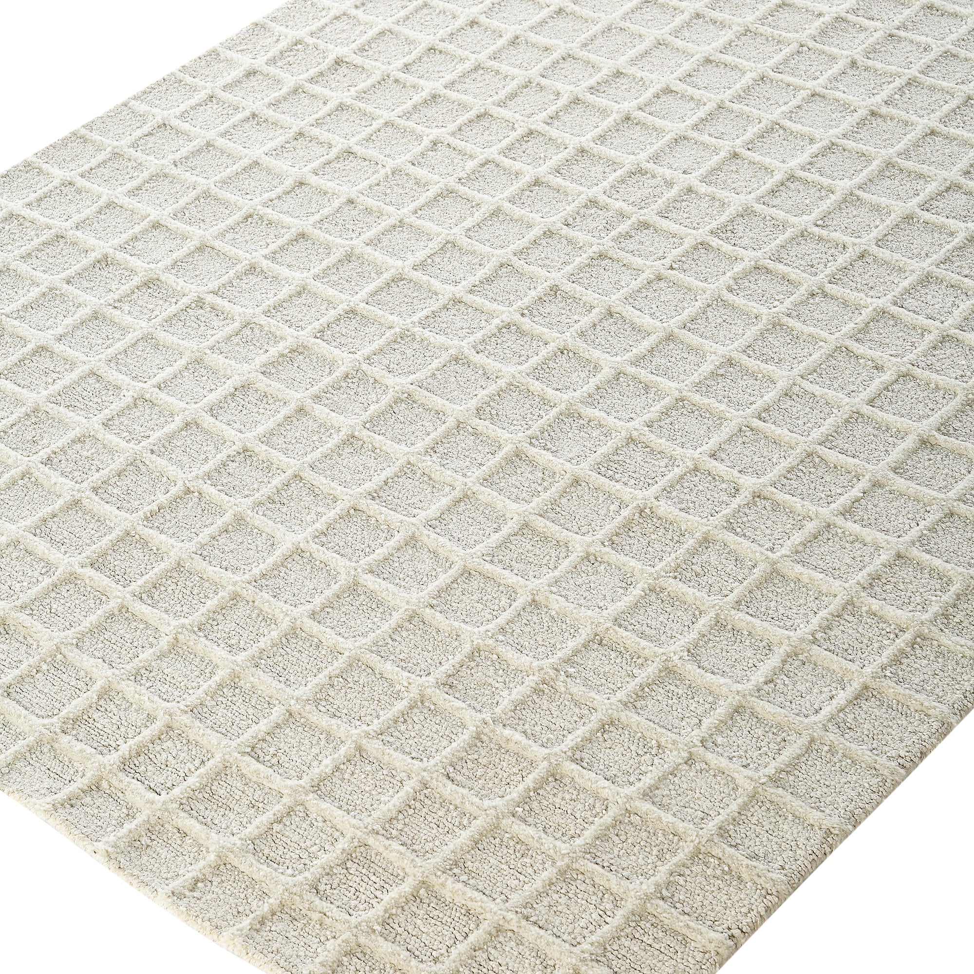 Harlem Cream Wool and Jute Checkered Hand Tufted Rectangular Rug