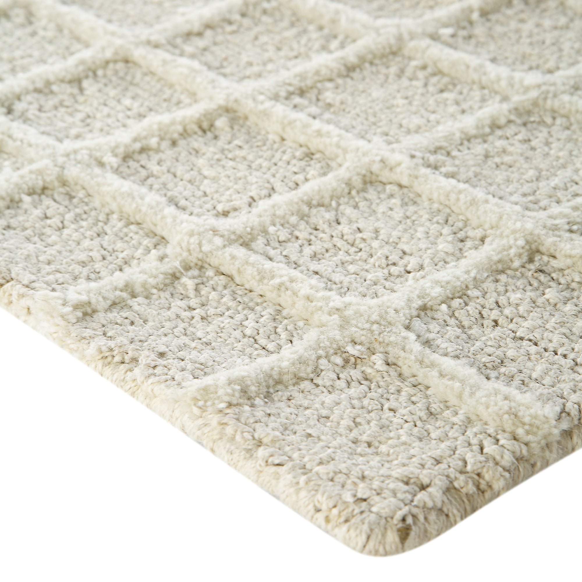 Harlem Cream Wool and Jute Checkered Hand Tufted Rectangular Rug