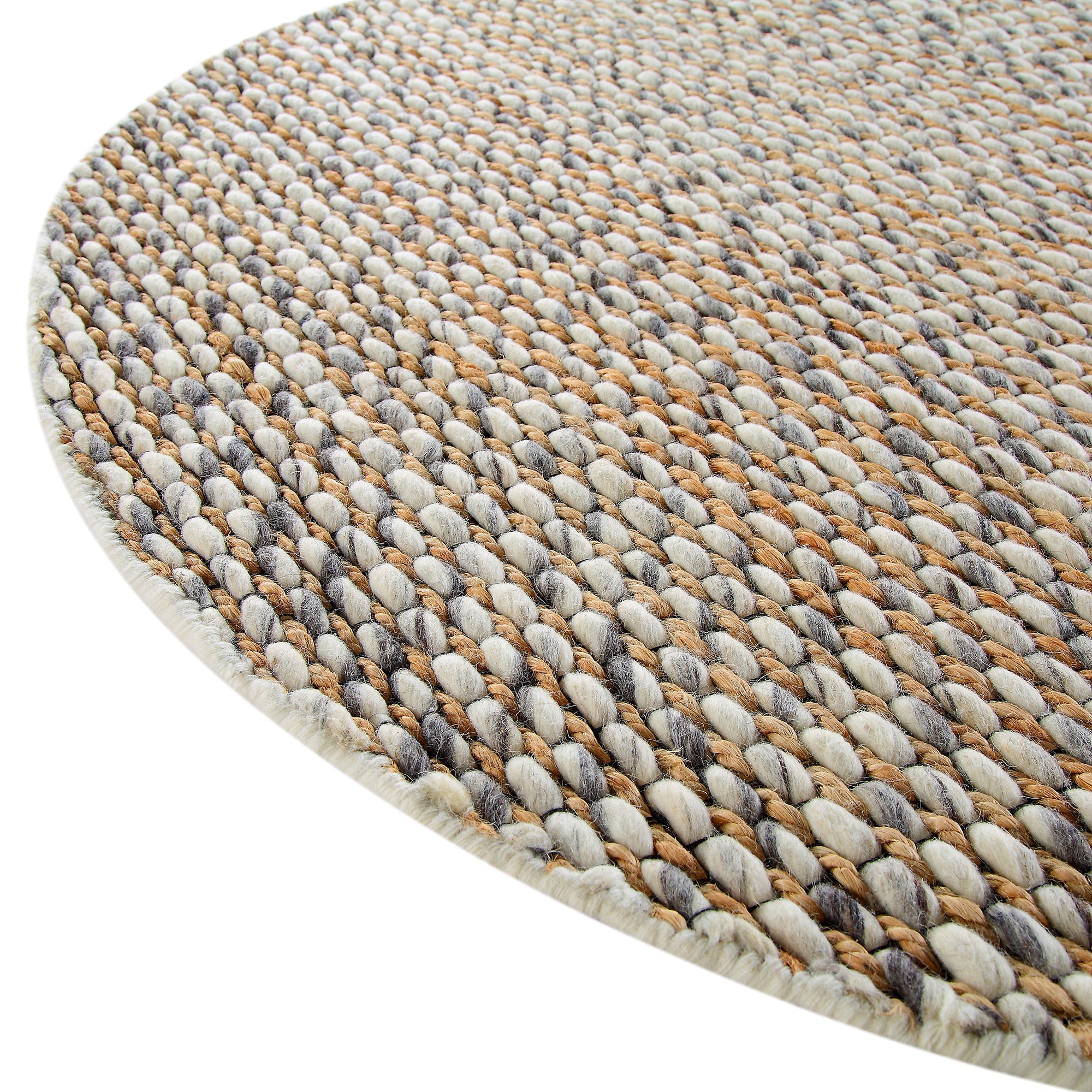 Kerala Variegated Wool and Jute Hand Braided Round Rug