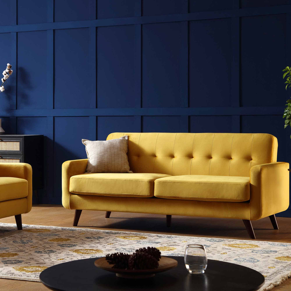 Clarence 3-Seater Sofa in Mustard Yellow Velvet | daals