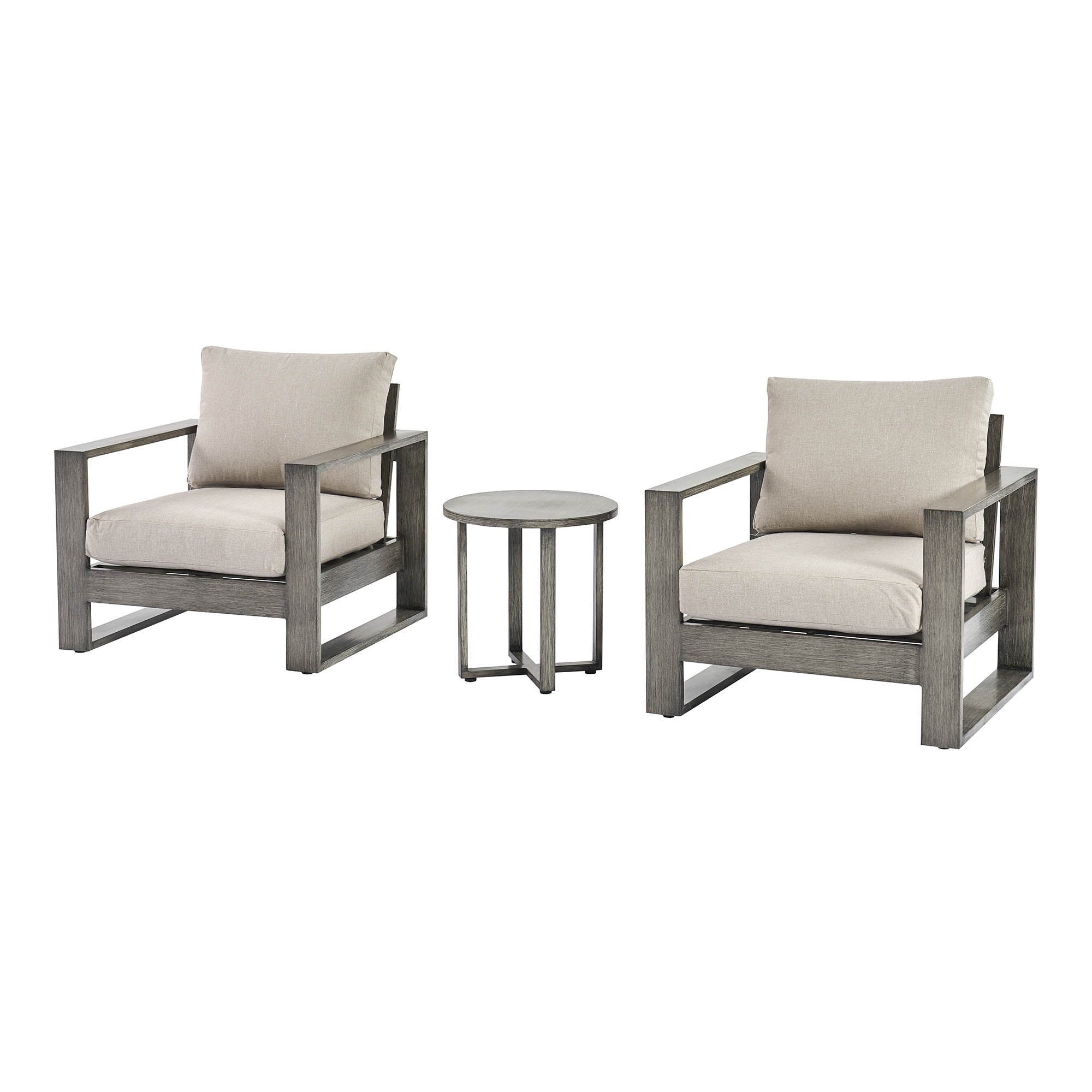 Montrose Aluminium Bistro Set with Side Table, Brushed Silver Oak