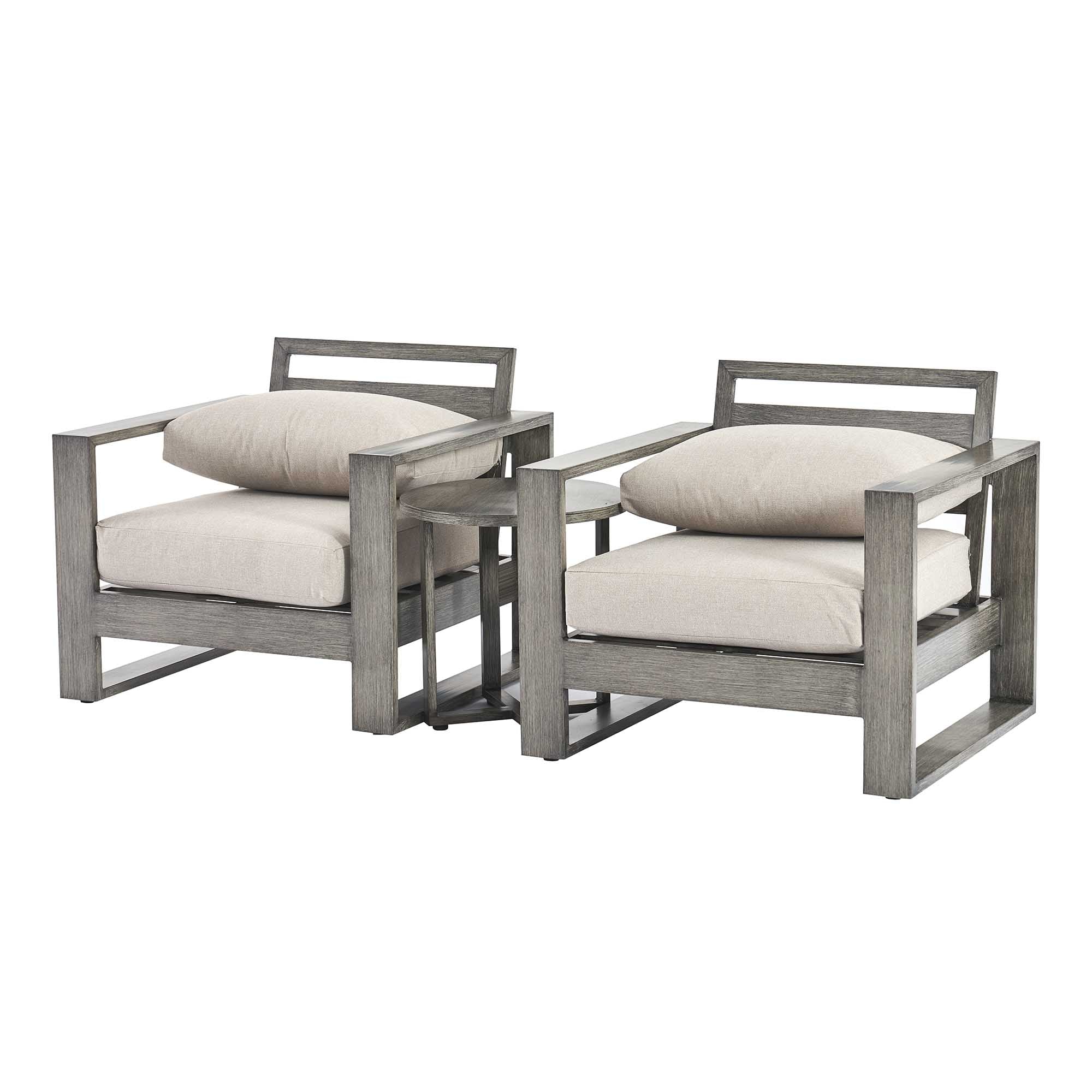 Montrose Aluminium Bistro Set with Side Table, Brushed Silver Oak