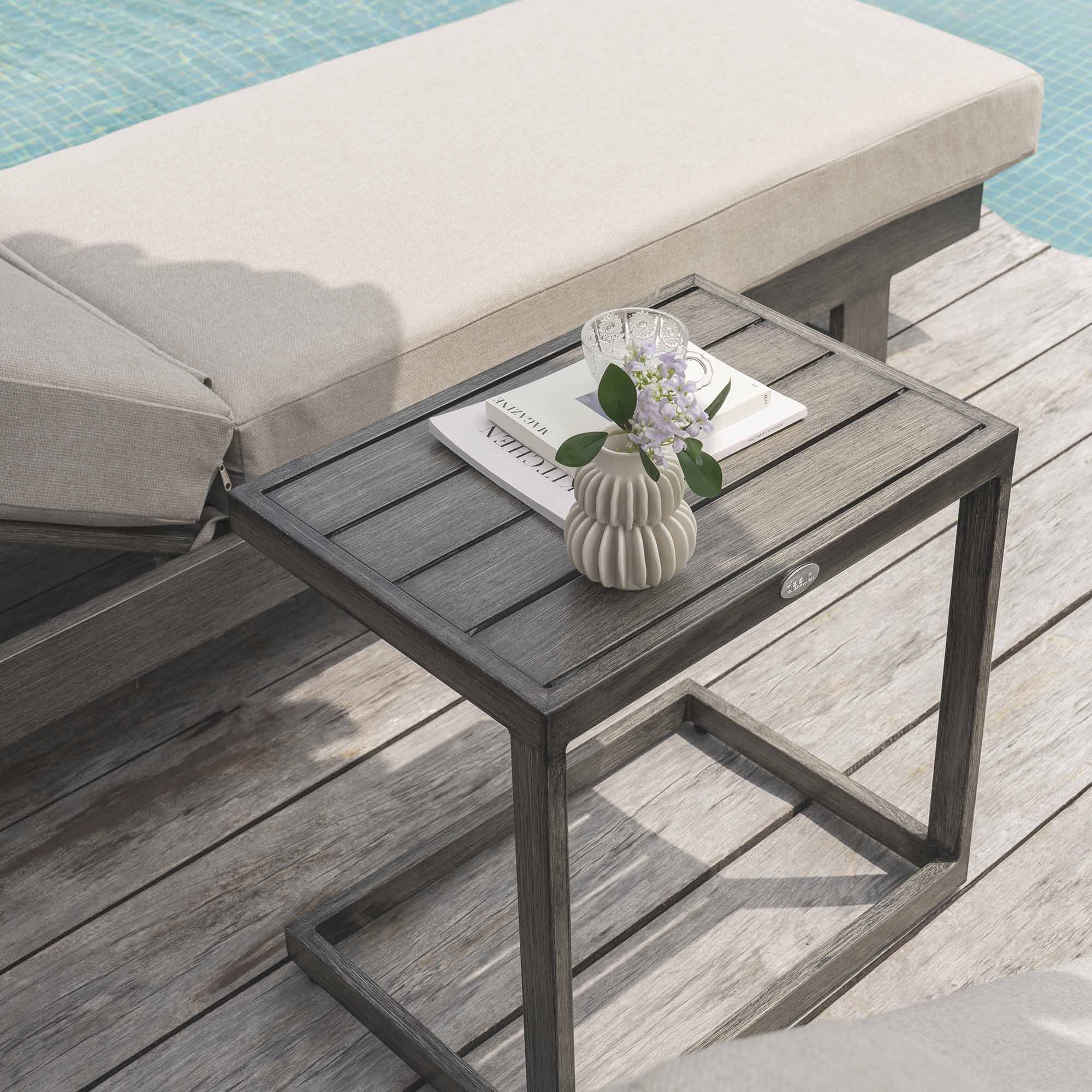 Montrose Aluminium Outdoor C-Side Table, Brushed Silver Oak