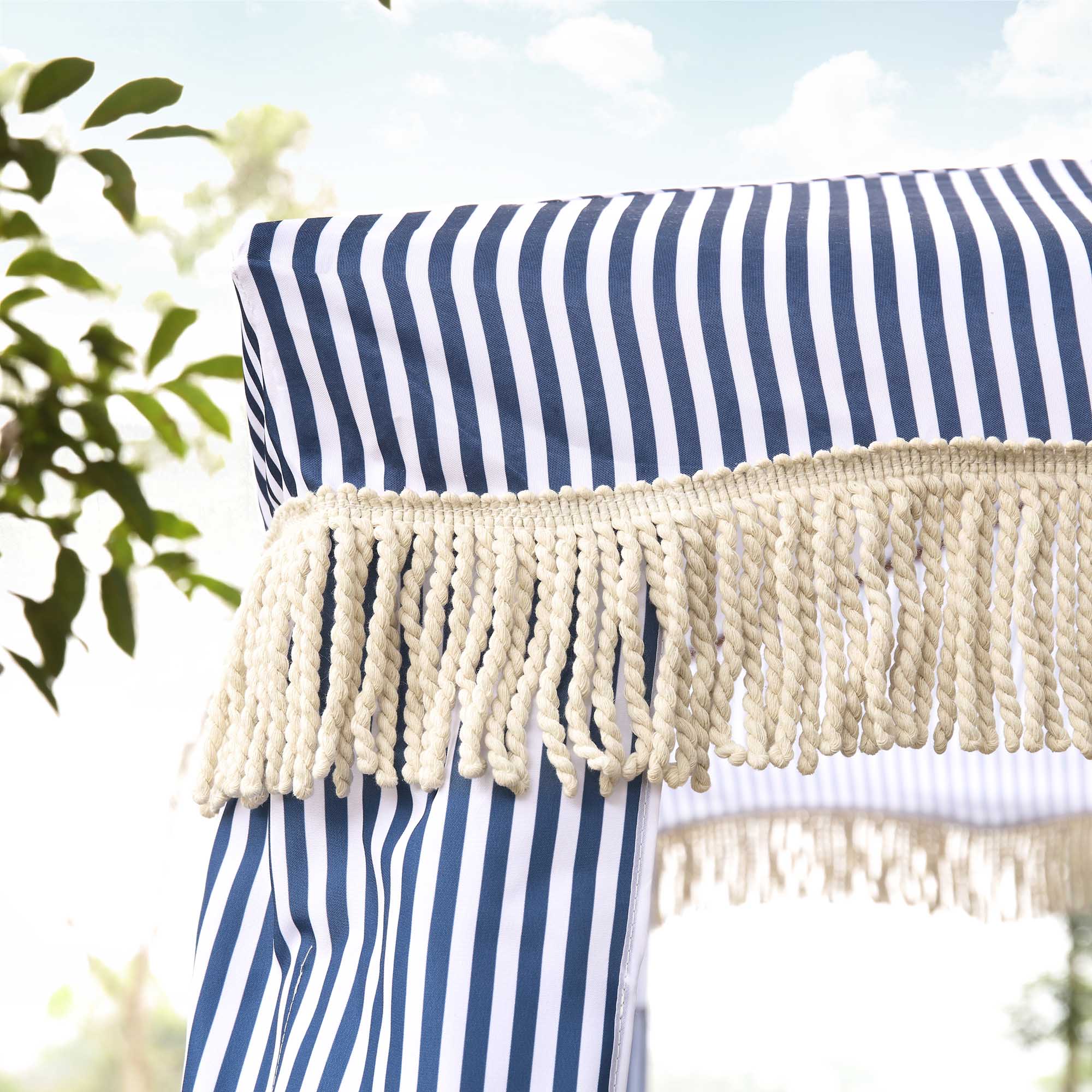 Gabriel Blue and White Striped Fringed Cabana