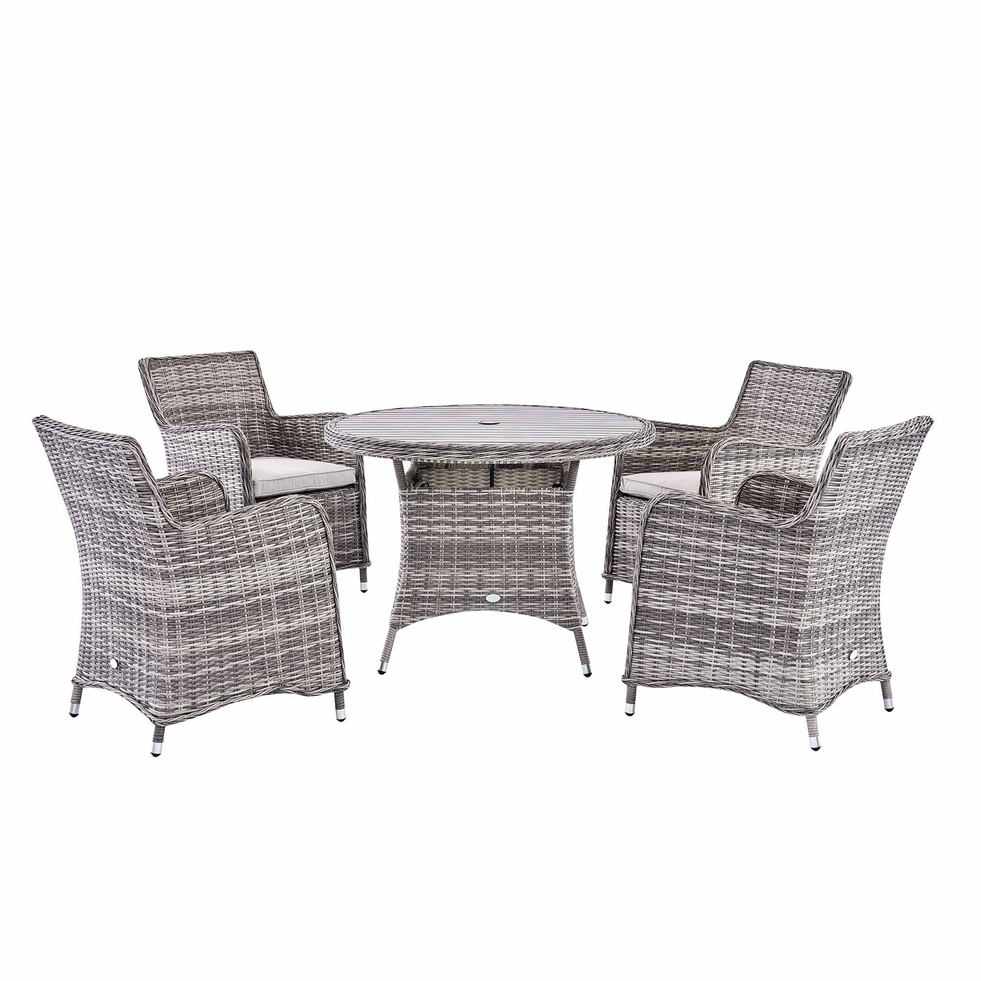 Hampshire 4-Seater Round Wicker Rattan Dining Set, Light Grey