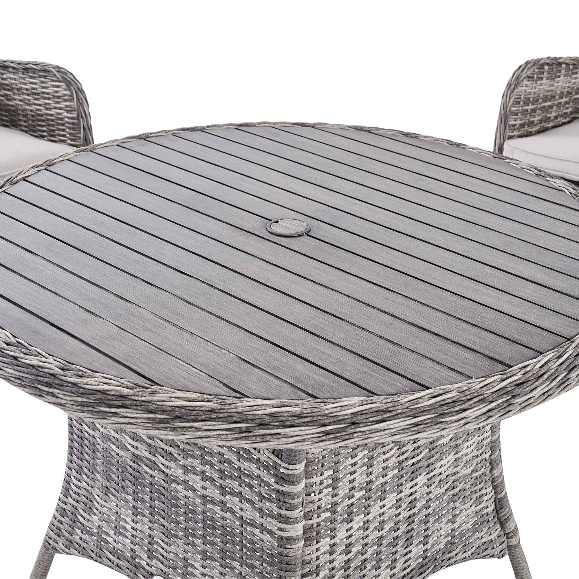 Hampshire 4-Seater Round Wicker Rattan Dining Set, Light Grey