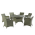 Hampshire 6-Seater Round Wicker Rattan Dining Set with Lazy Susan & Ice Bucket, Desert Sage