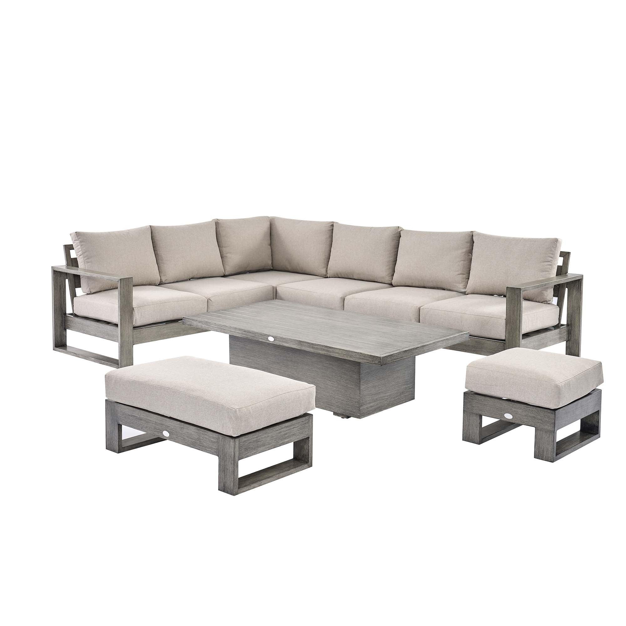 Montrose Aluminium Large Corner Casual Dining Set with Rising Table, Brushed Silver Oak