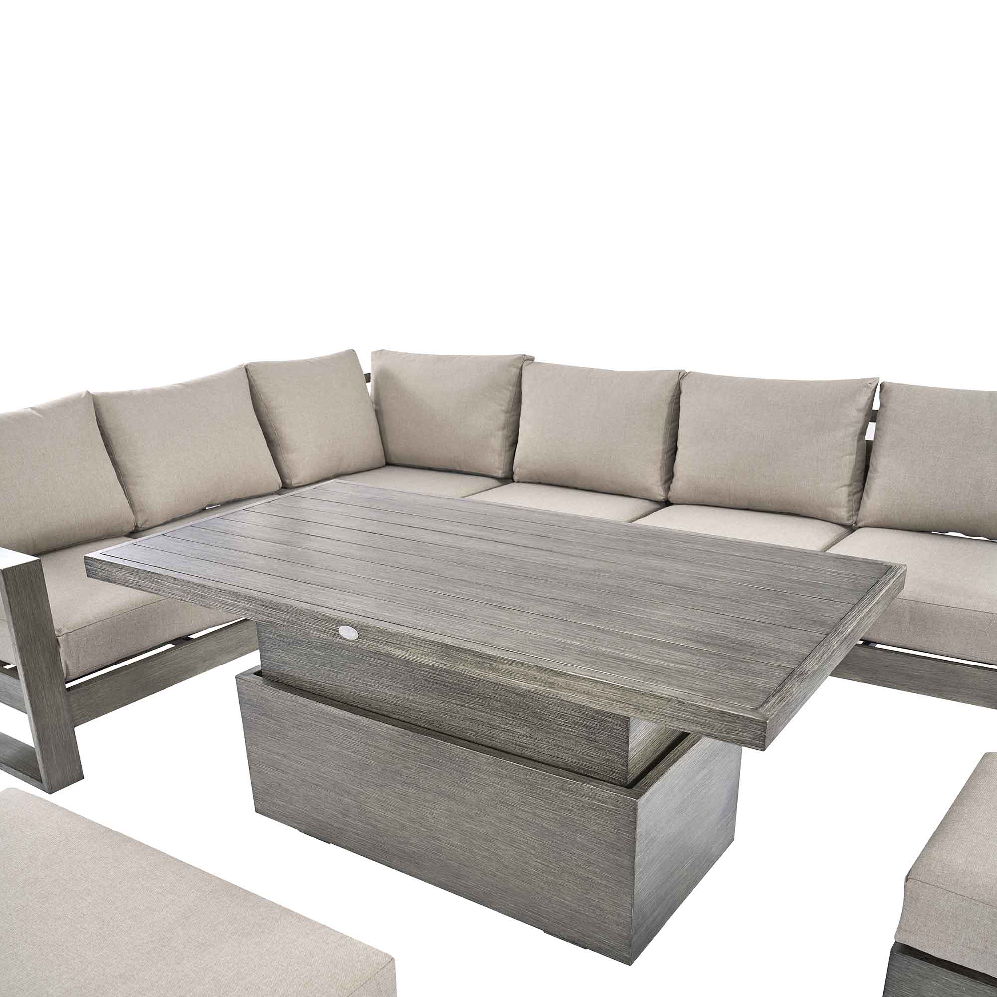 Montrose Aluminium Large Corner Casual Dining Set with Rising Table, Brushed Silver Oak