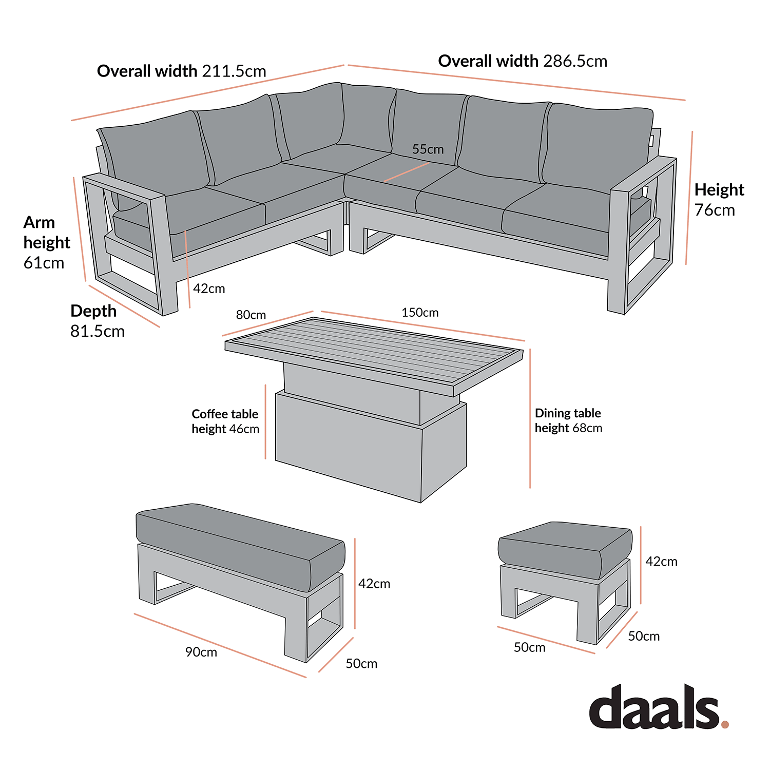 Montrose Aluminium Large Corner Casual Dining Set with Rising Table, Brushed Silver Oak