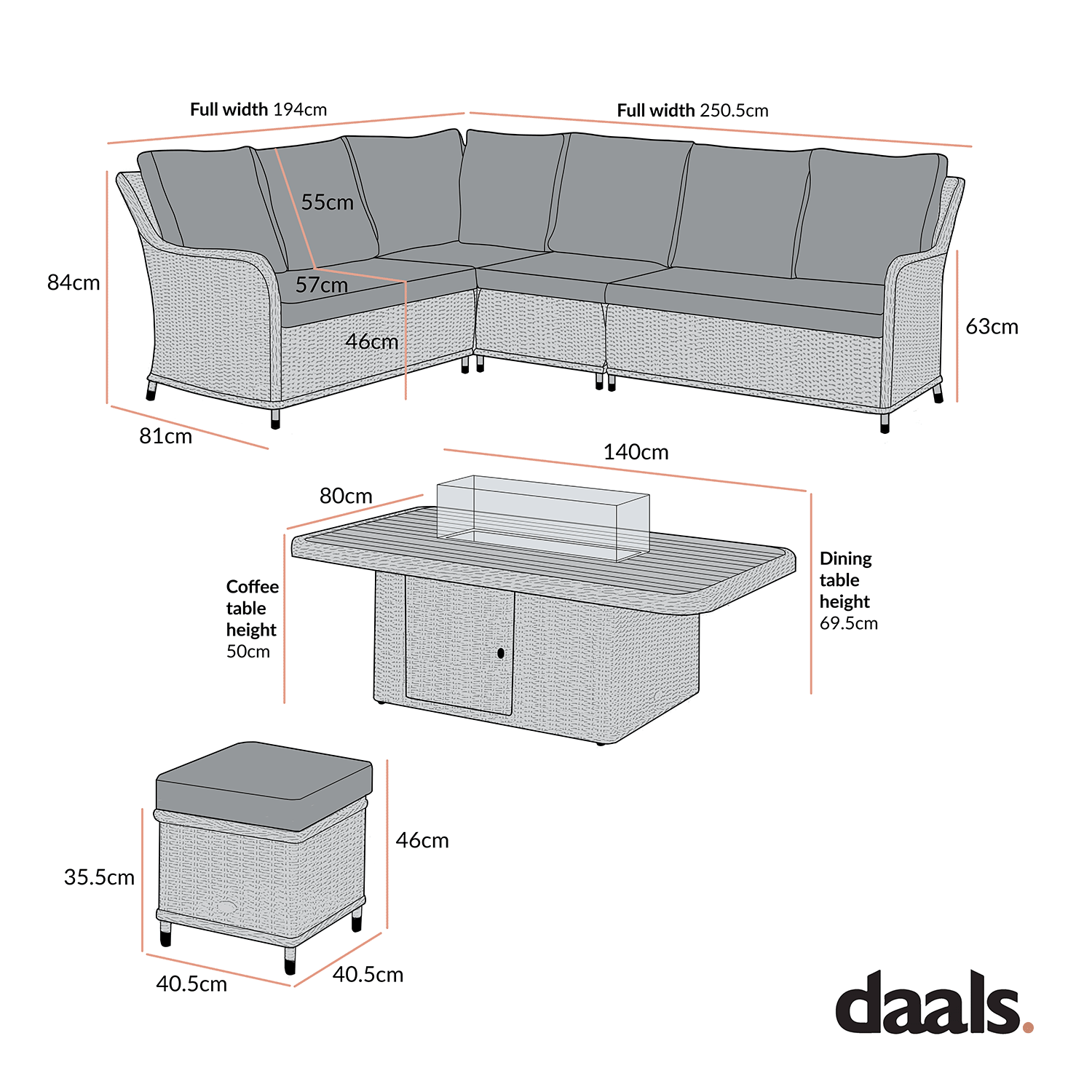 Hampshire Large Corner Round Wicker Rattan Casual Dining Set with Rising Firepit Table, Natural