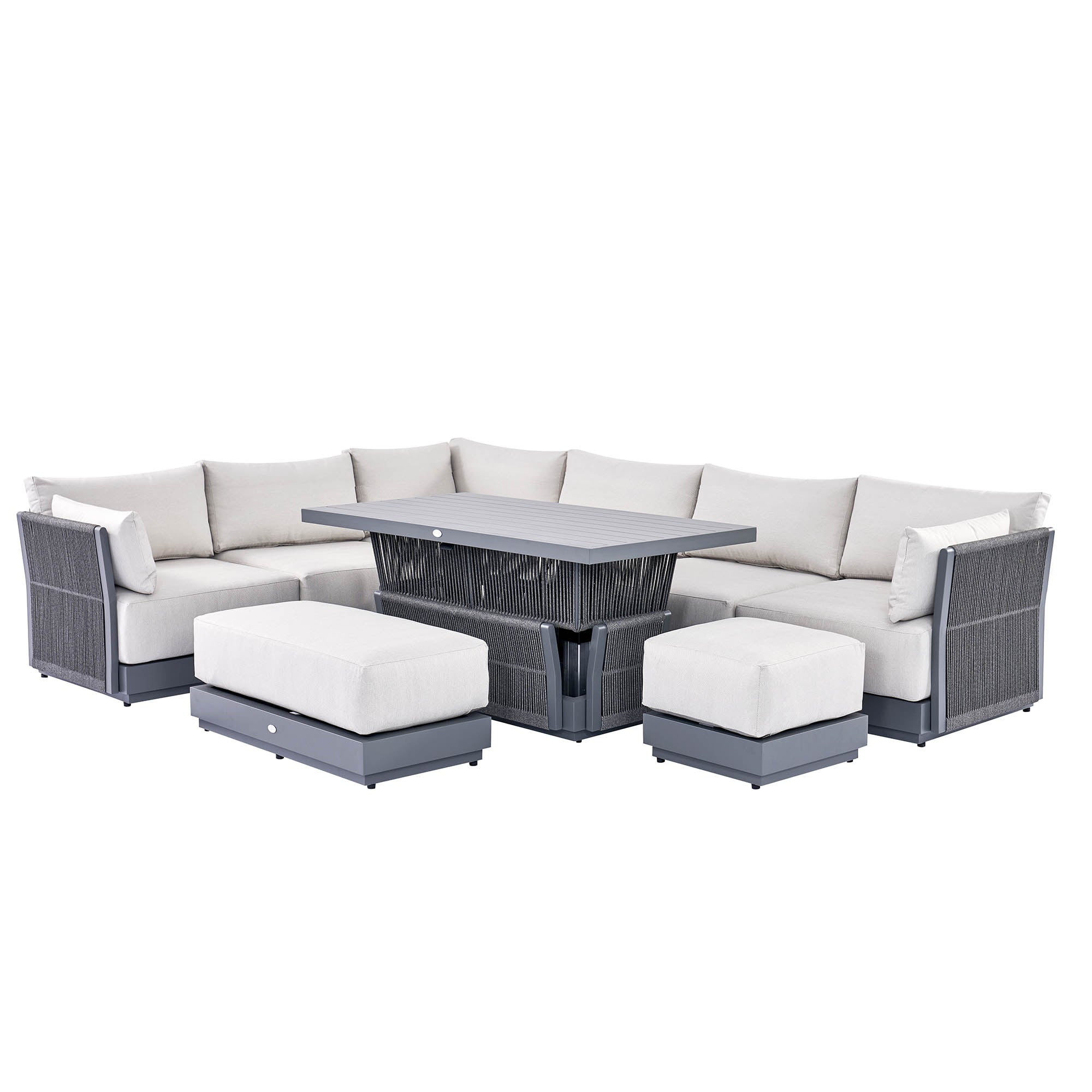 Pedra Rope and Aluminium Large Corner Casual Dining Set with Rising Table, Grey