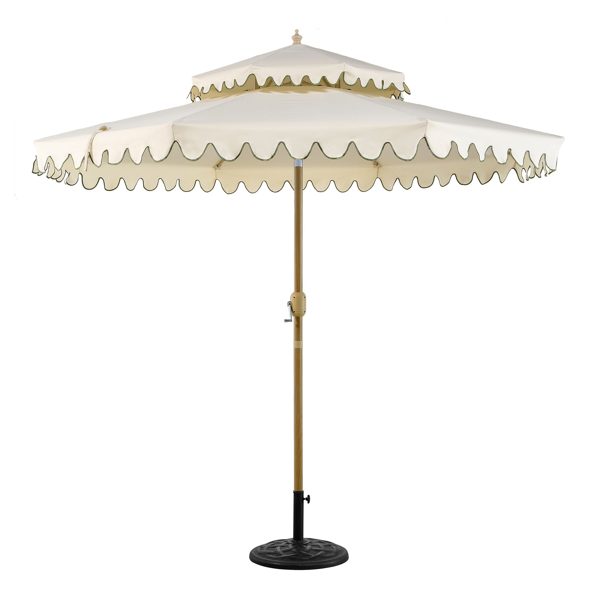 Fabienne Beige 3M Octagonal Double Top Crank and Tilt Parasol with Green Scalloped Edge