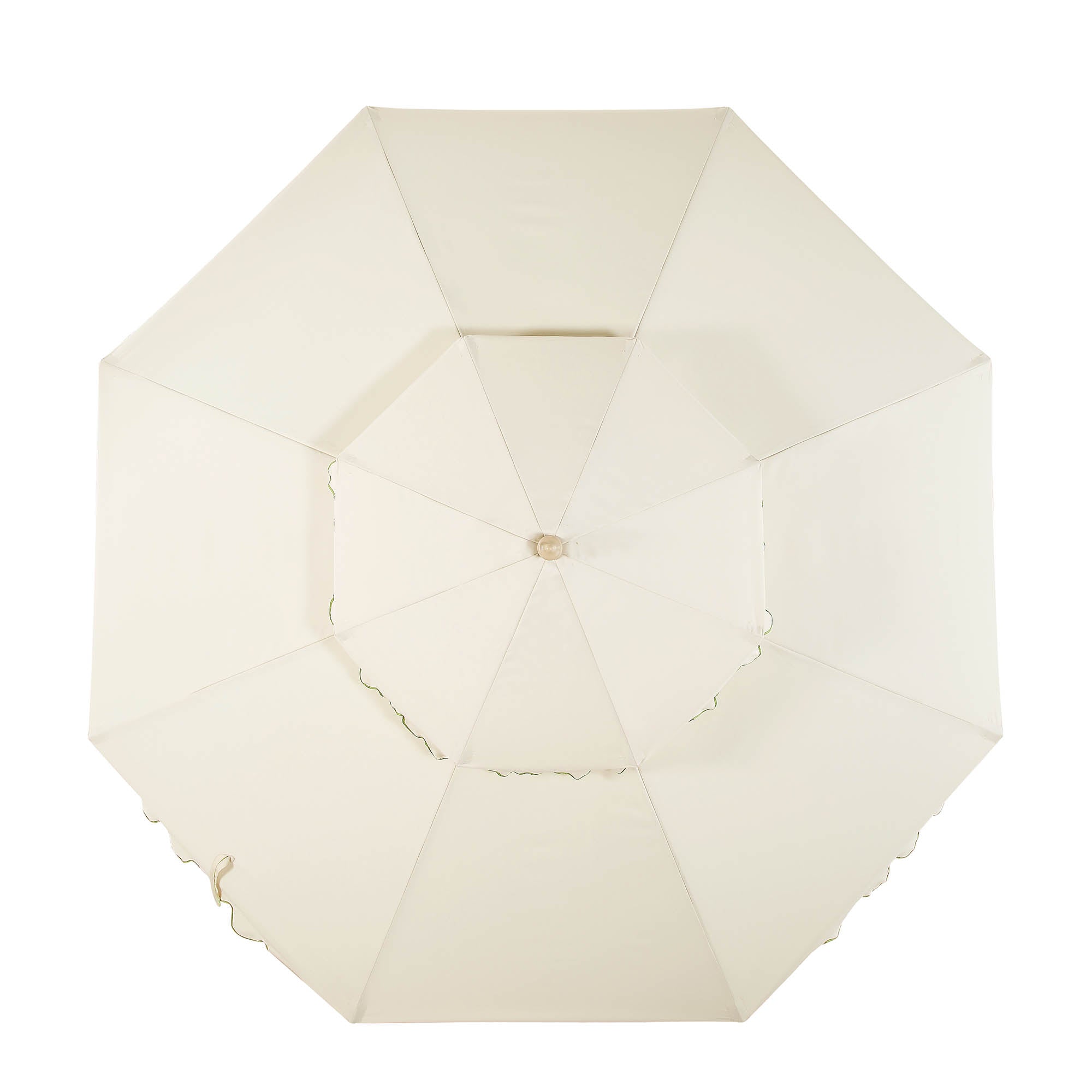 Fabienne Beige 3M Octagonal Double Top Crank and Tilt Parasol with Green Scalloped Edge