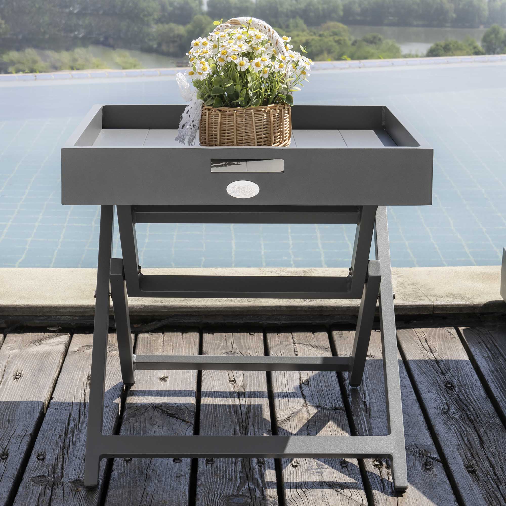 Pedra Aluminium Outdoor Side Tray Table, Grey