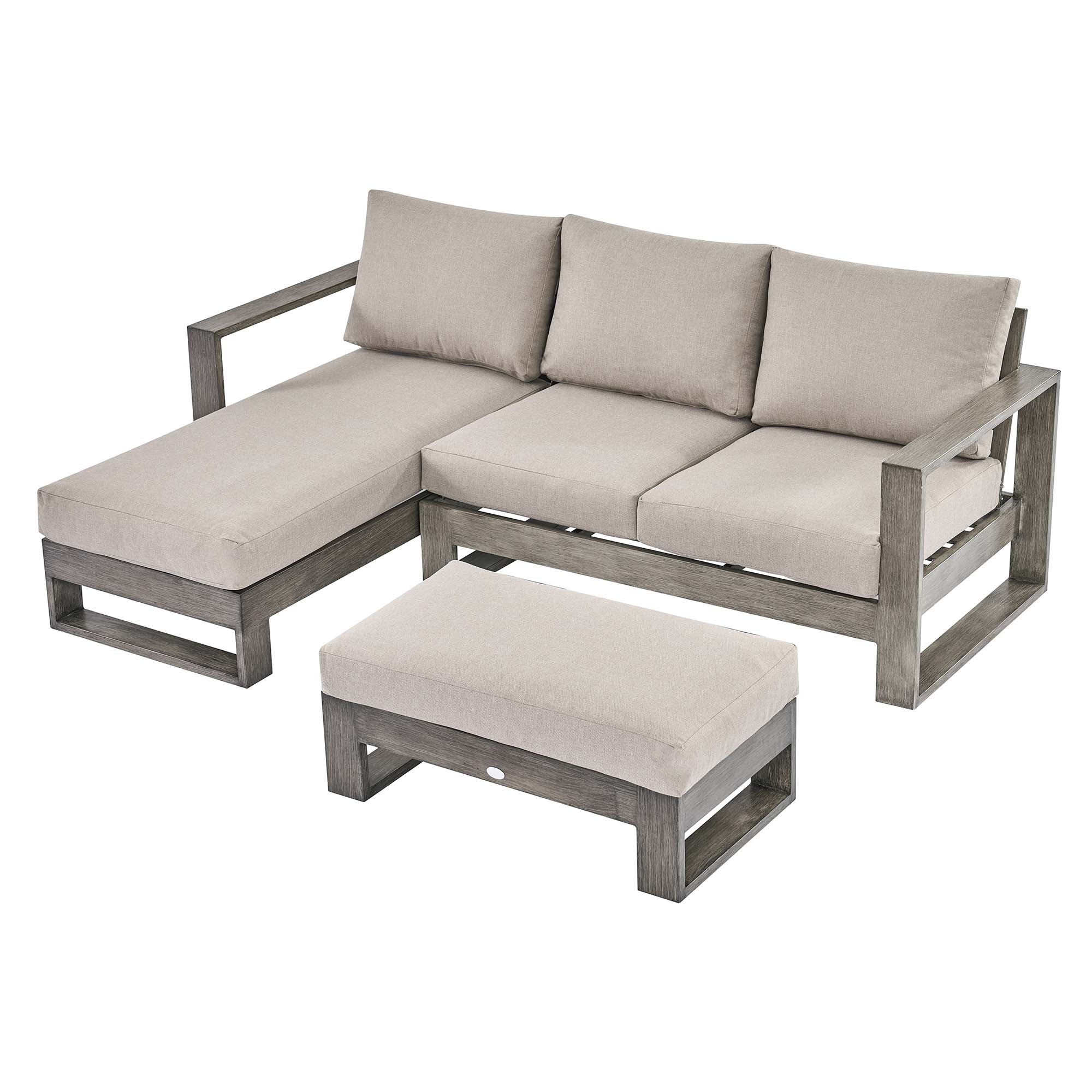 Montrose Aluminium Outdoor Sofa Set with Chaise, Brushed Silver Oak