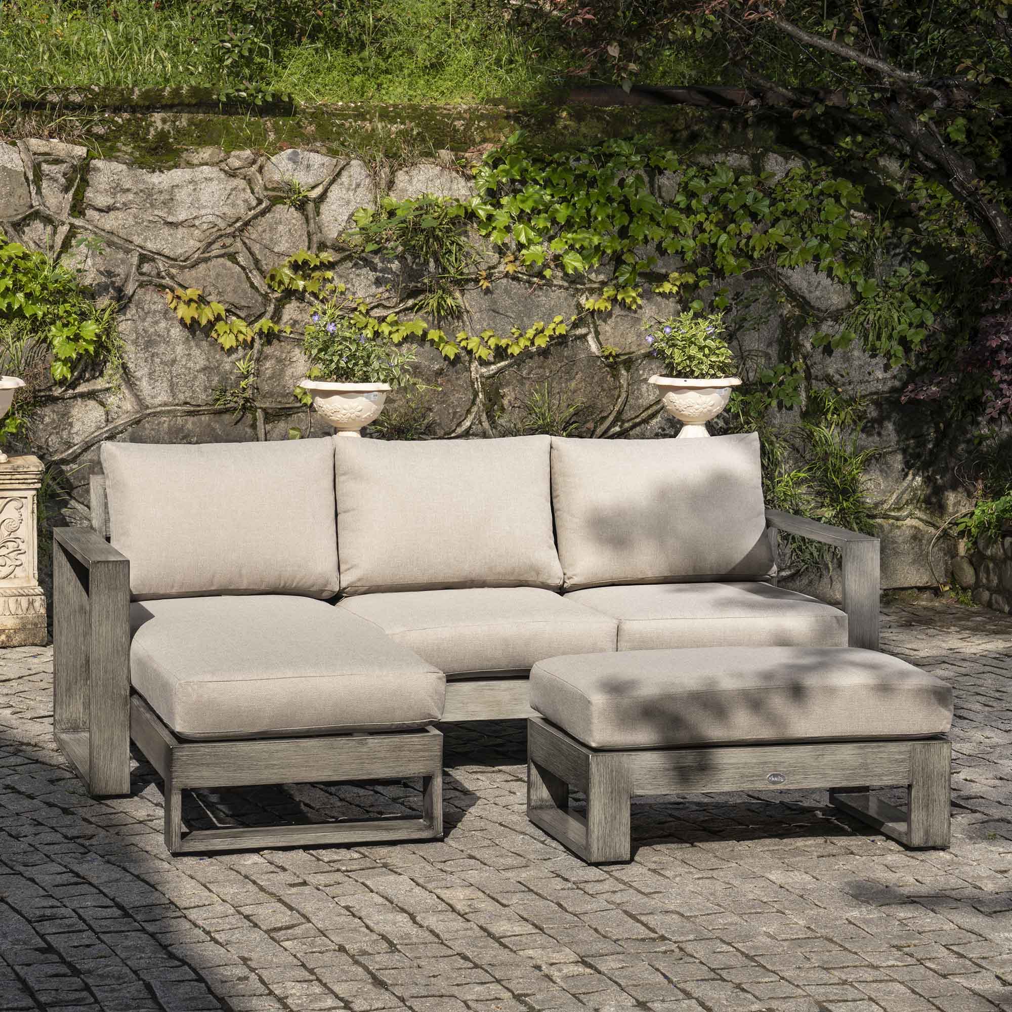 Montrose Aluminium Outdoor Sofa Set with Chaise, Brushed Silver Oak