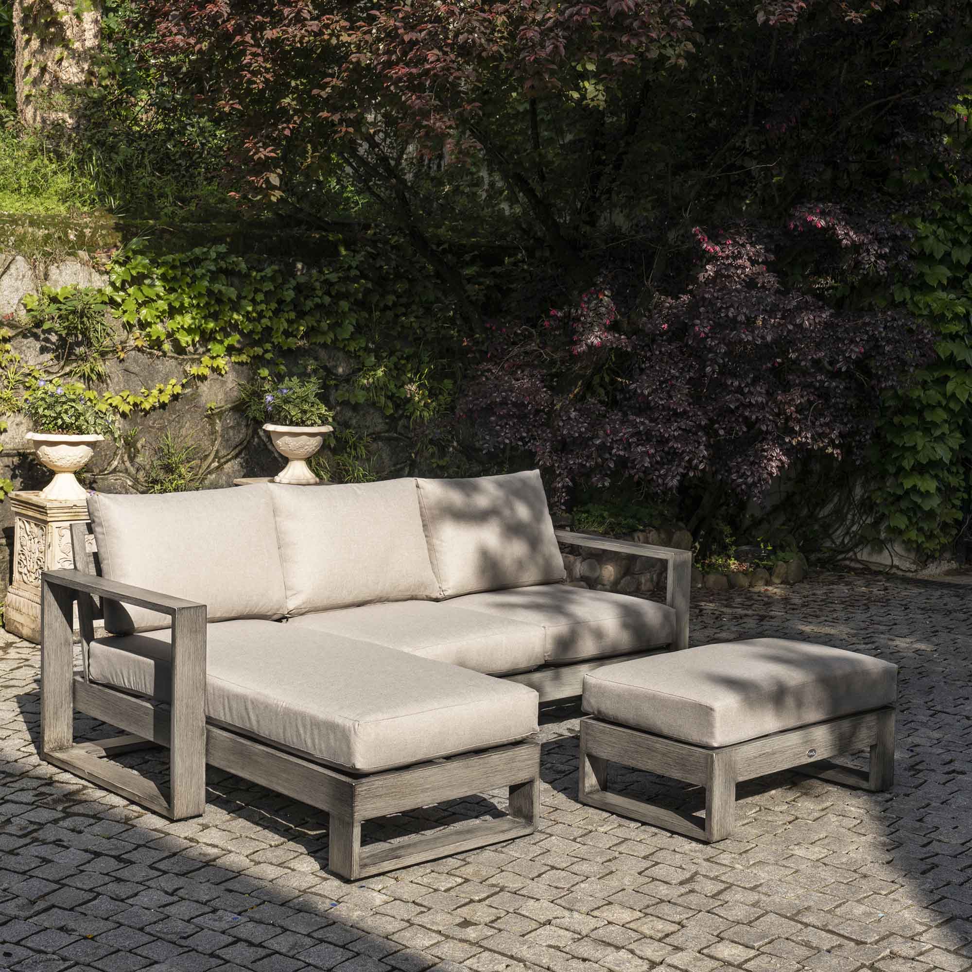 Montrose Aluminium Outdoor Sofa Set with Chaise, Brushed Silver Oak