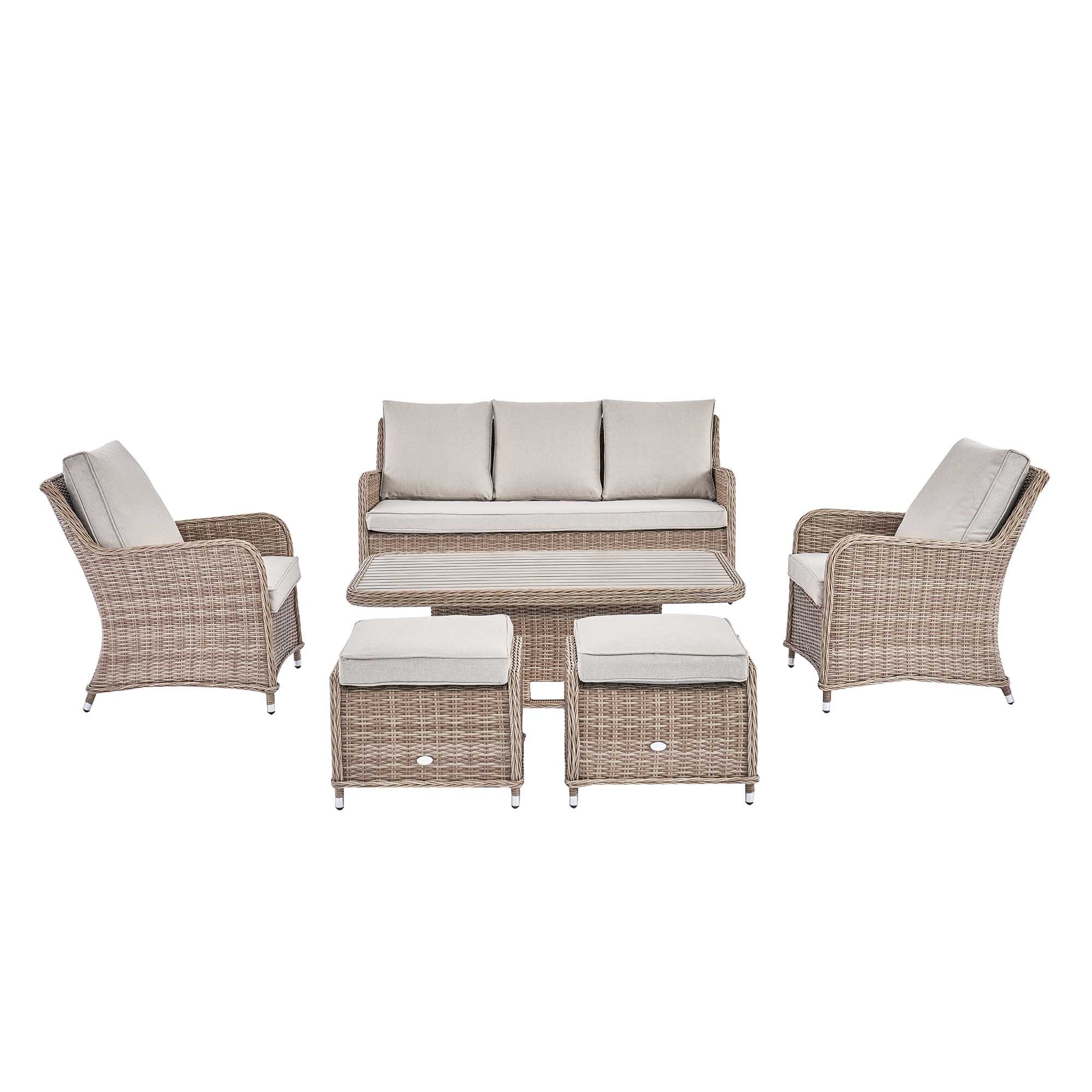 Hampshire 7-Seater Round Wicker Rattan Sofa Set with Rising Table, Natural