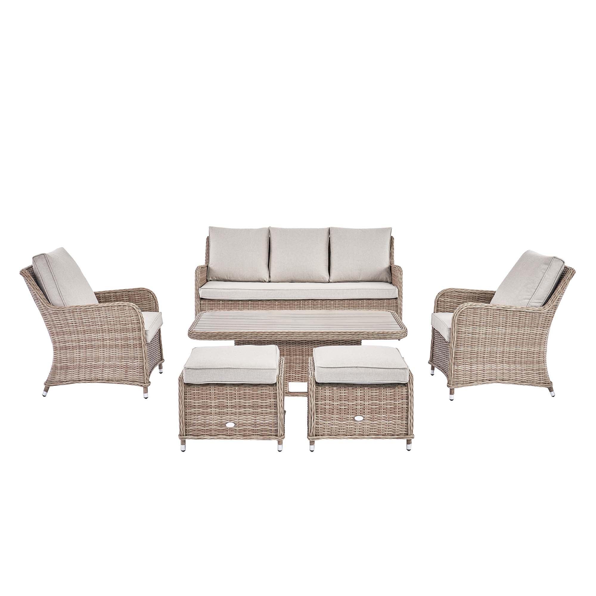 Hampshire 7-Seater Round Wicker Rattan Sofa Set with Rising Table, Natural