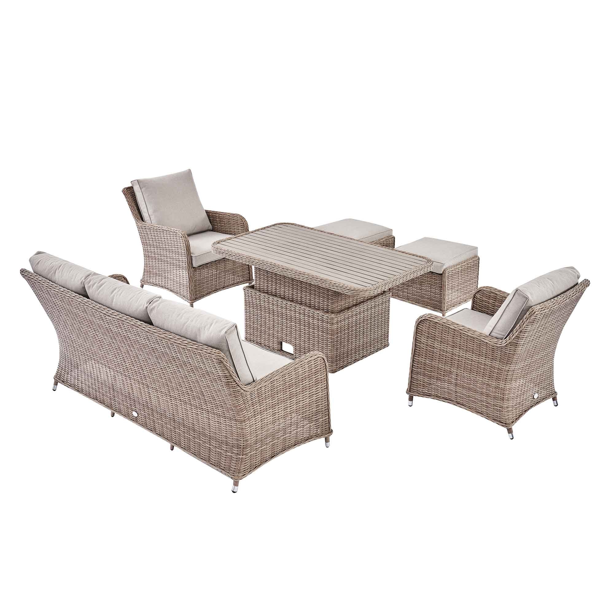 Hampshire 7-Seater Round Wicker Rattan Sofa Set with Rising Table, Natural