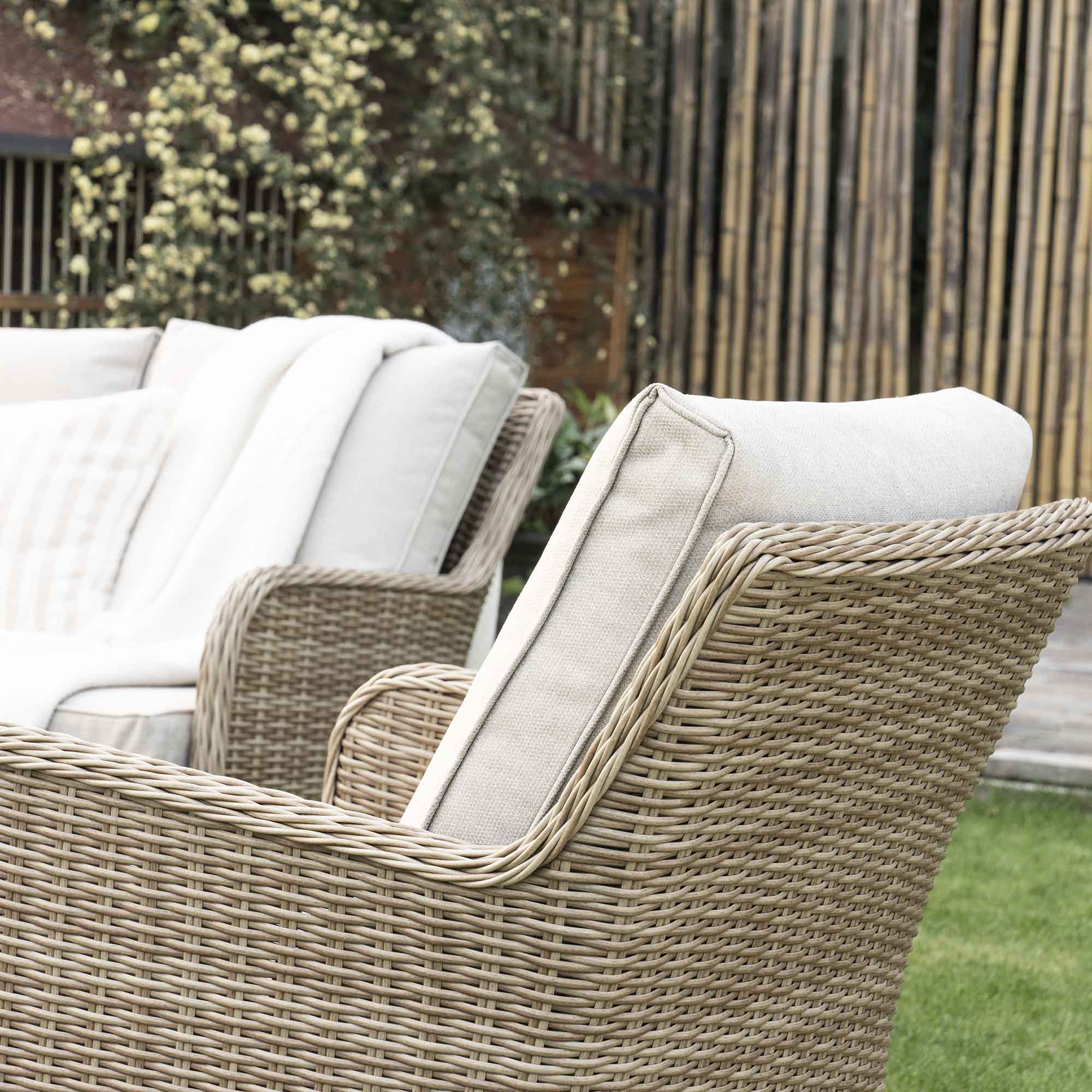 Hampshire 7-Seater Round Wicker Rattan Sofa Set with Rising Table, Natural