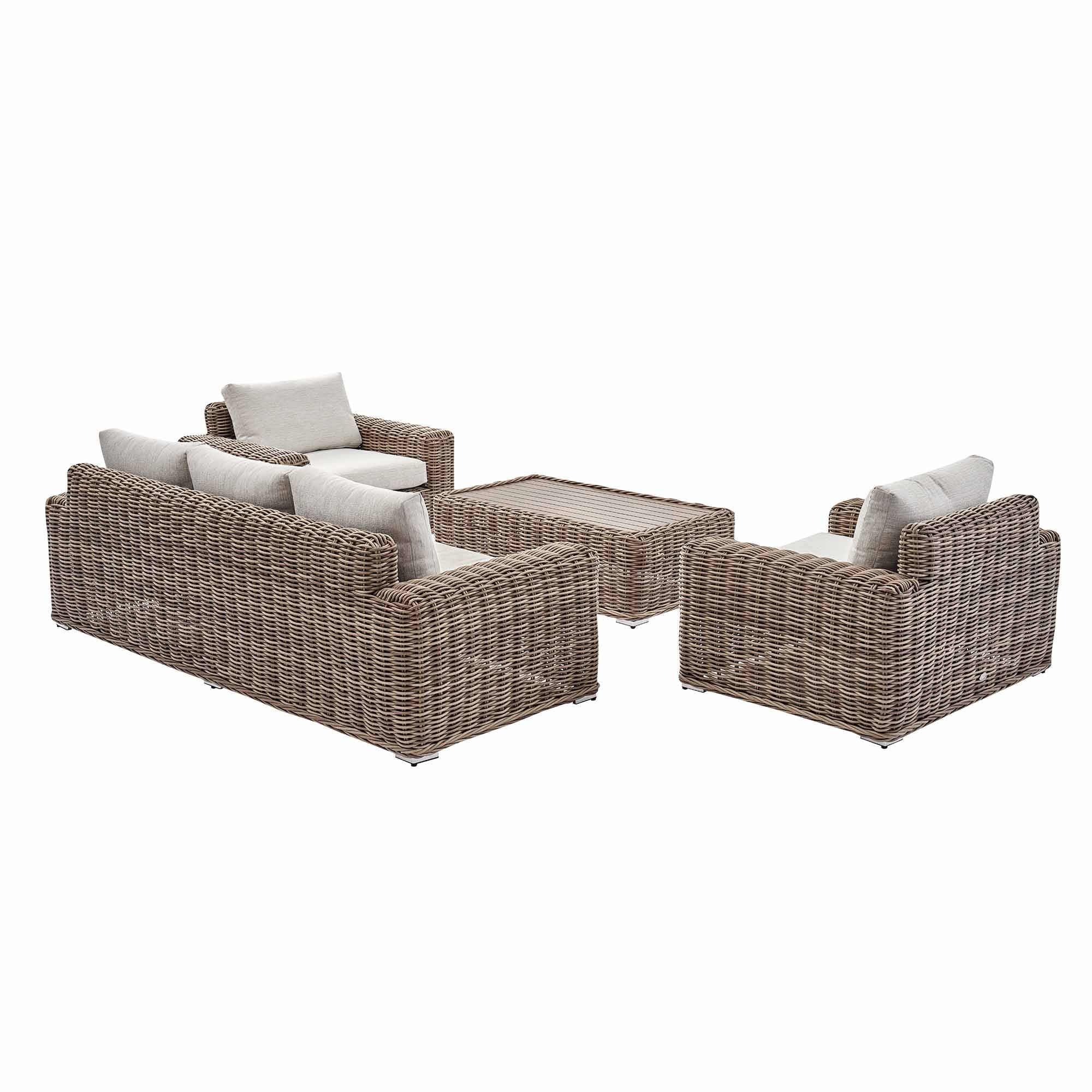 Bellagio Round Wicker Sofa Set with Coffee Table, Natural