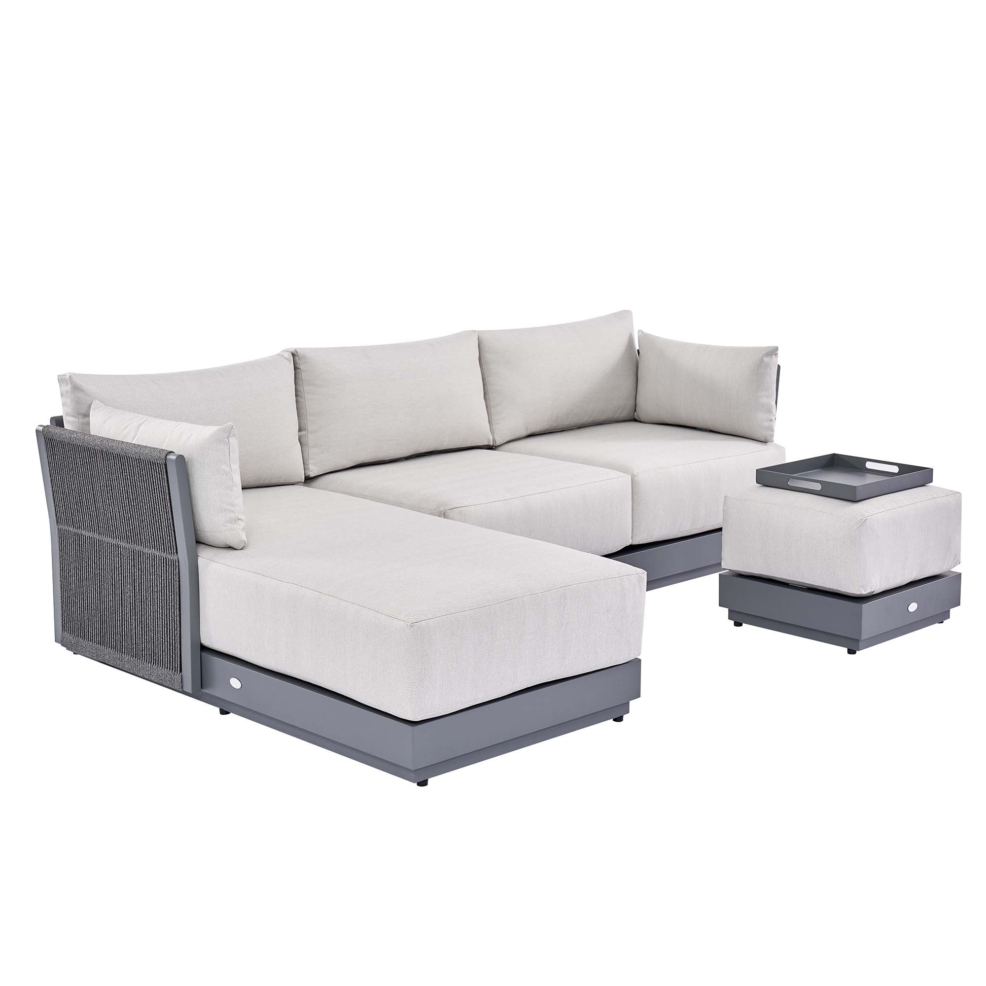 Pedra Rope and Aluminium Outdoor Chaise Sofa Set, Grey