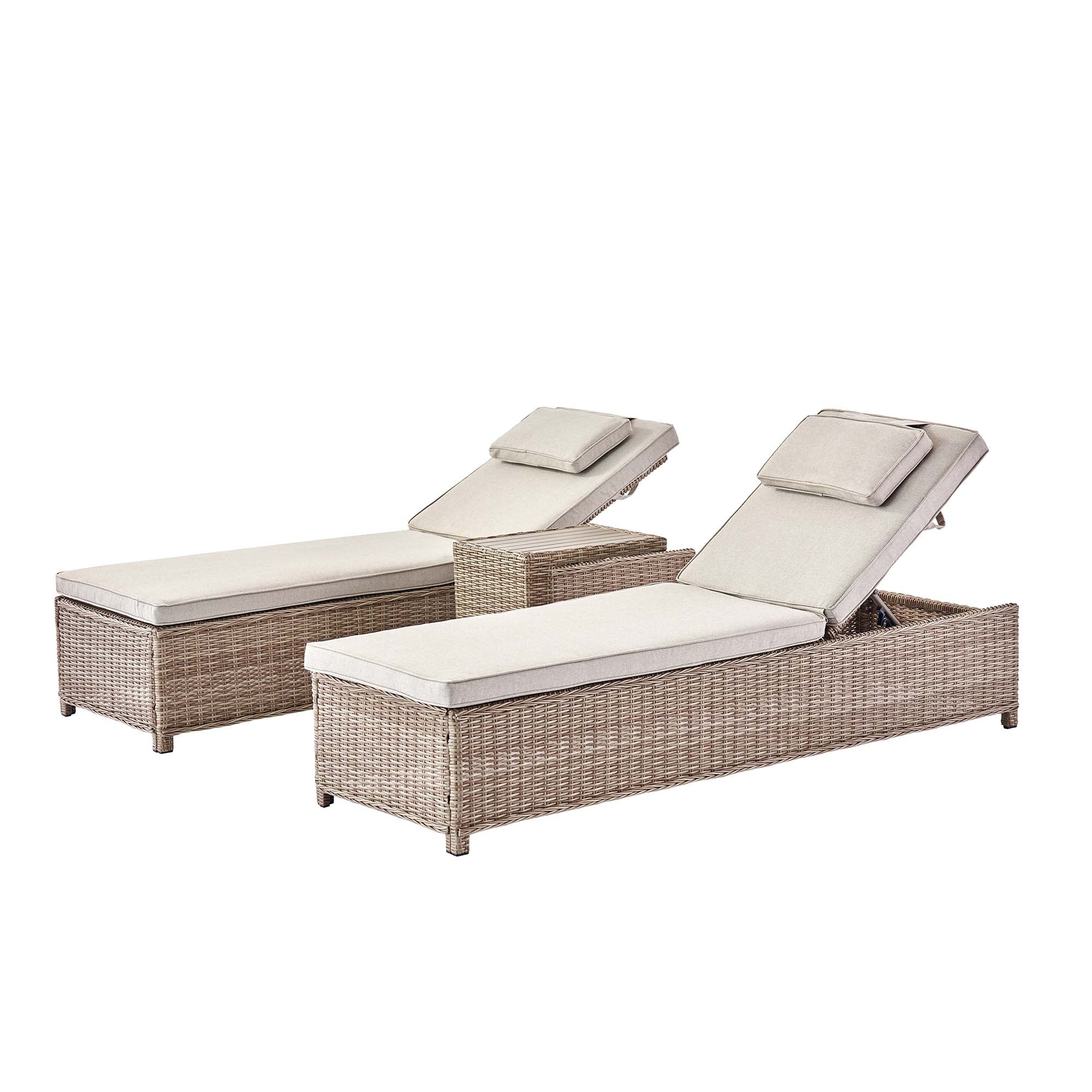 Hampshire Round Wicker Rattan Sun Lounger Set with Side Table, Natural