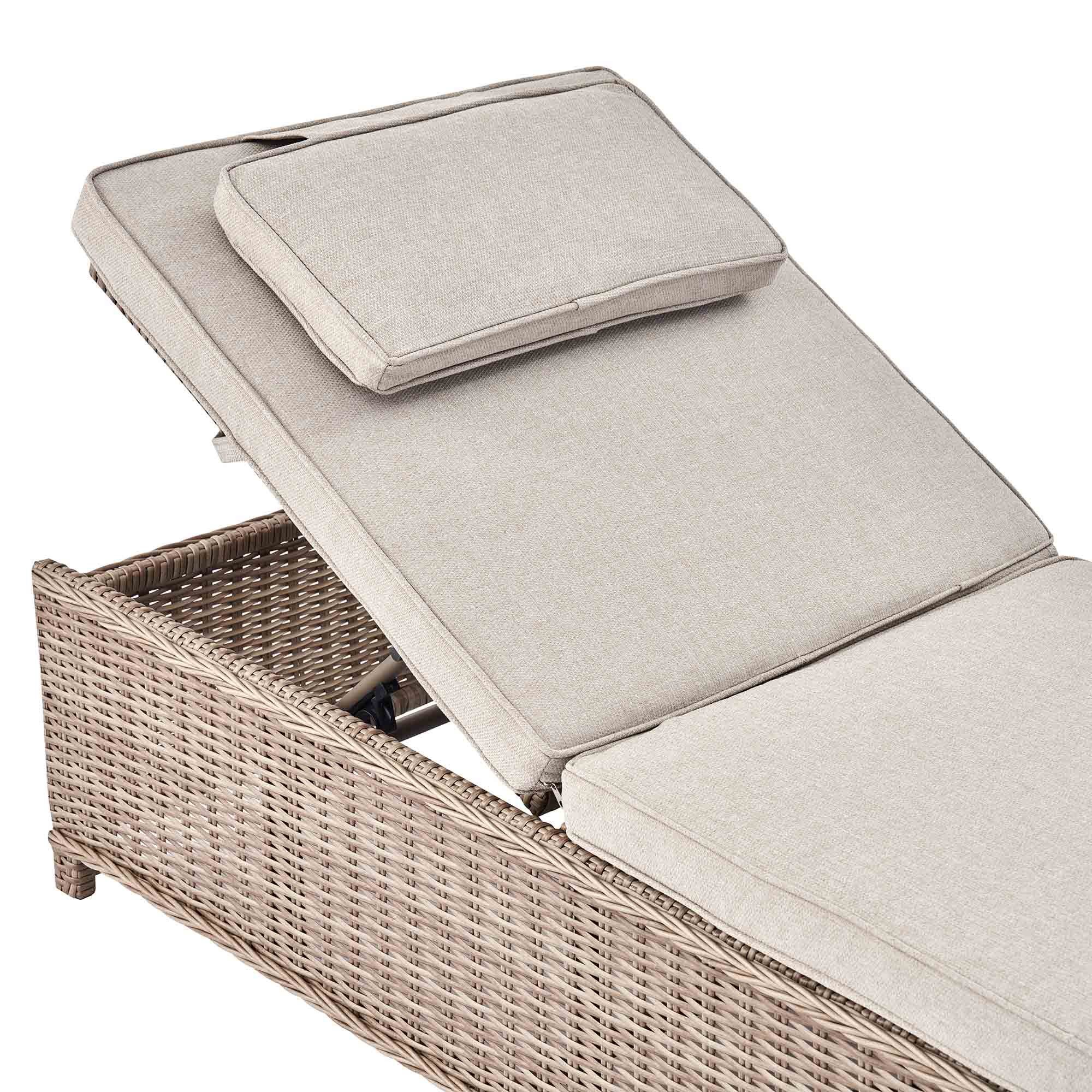 Hampshire Round Wicker Rattan Sun Lounger Set with Side Table, Natural