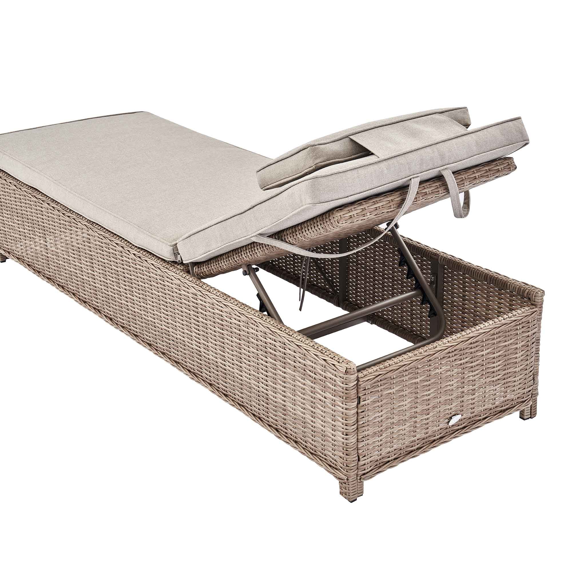 Hampshire Round Wicker Rattan Sun Lounger Set with Side Table, Natural