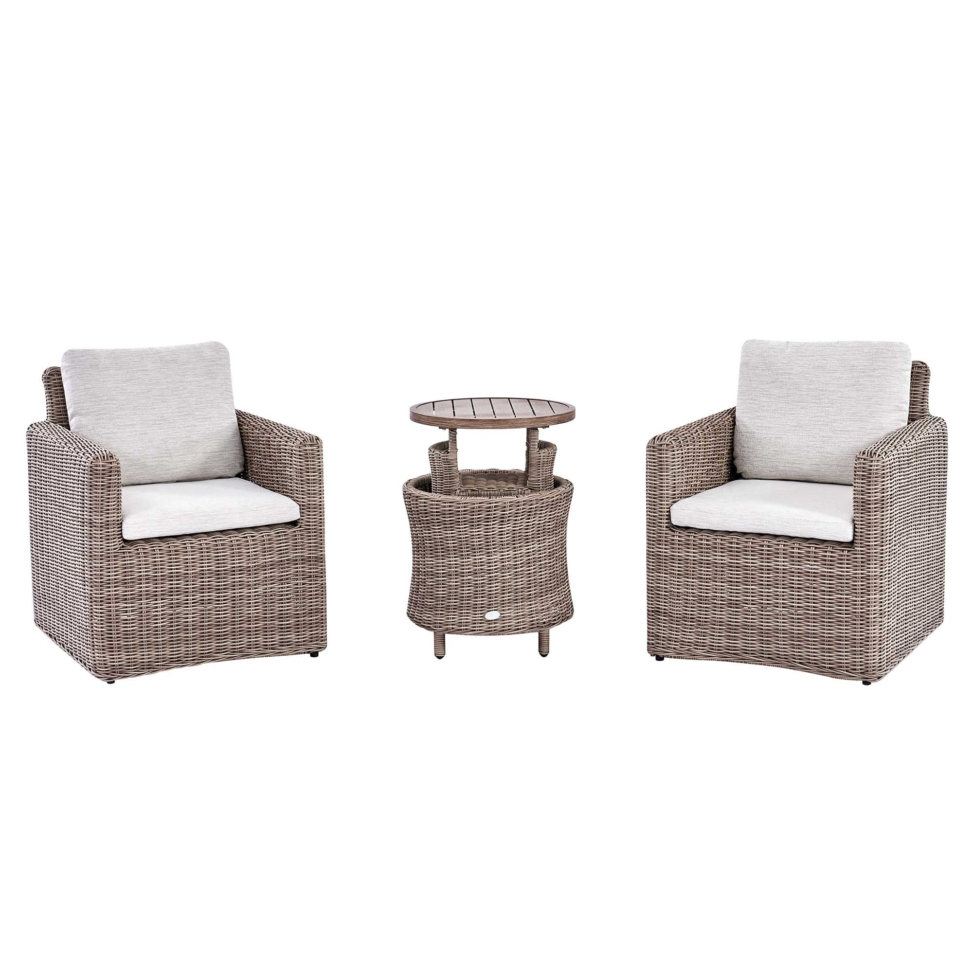 Bellagio Round Wicker Bistro Set with Rising Side Table, Natural