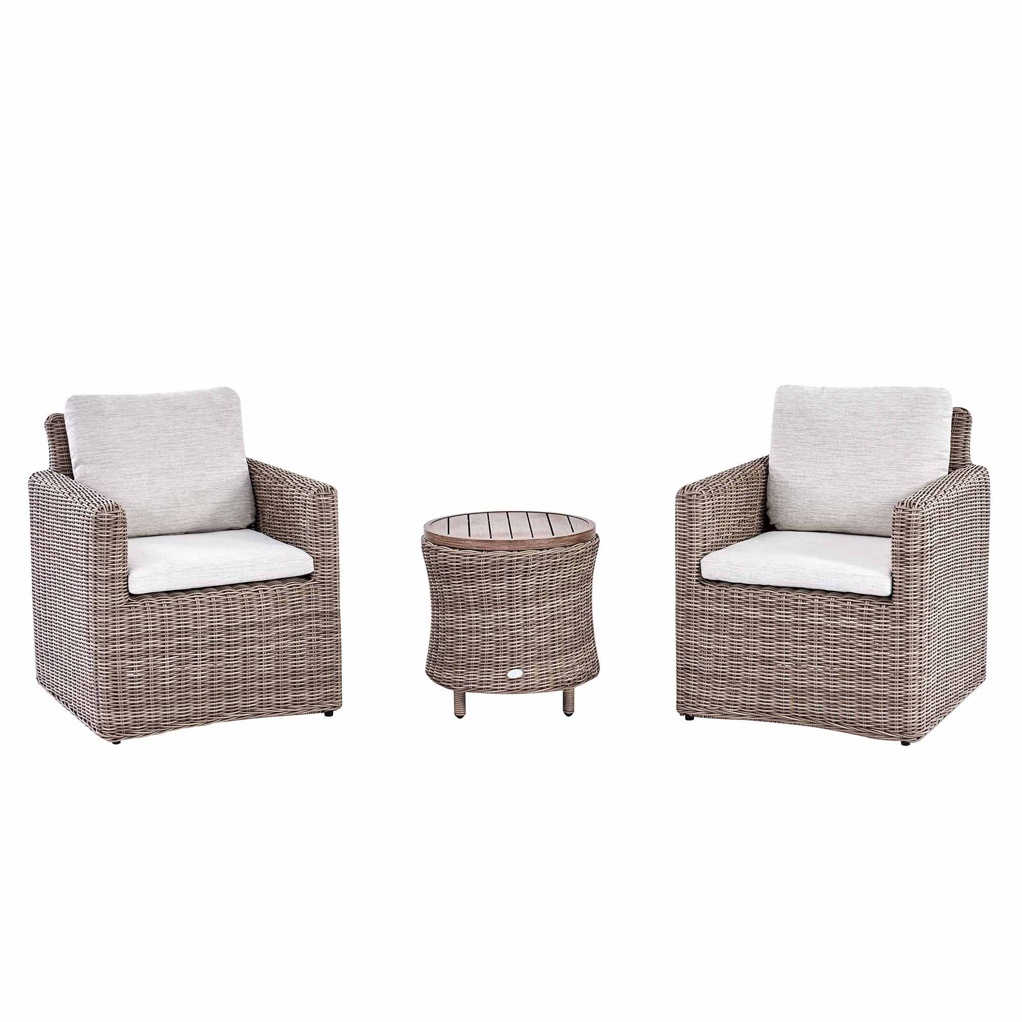 Bellagio Round Wicker Bistro Set with Rising Side Table, Natural