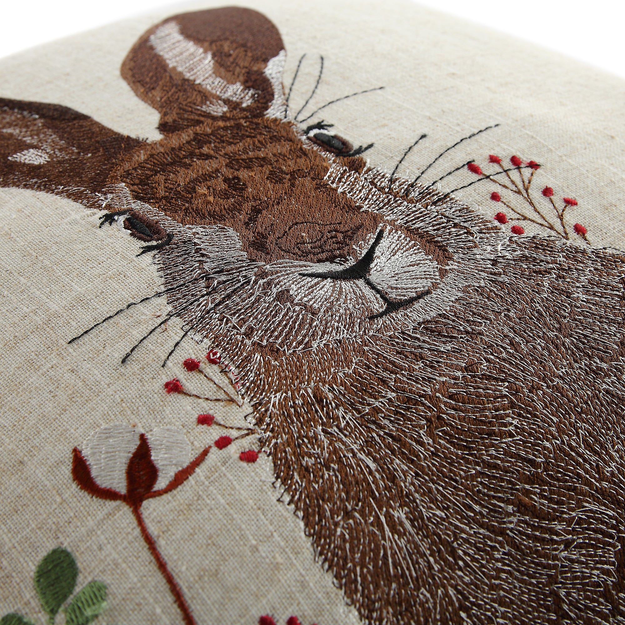 Country Collection Hare Embroidered Linen Blend Cushion