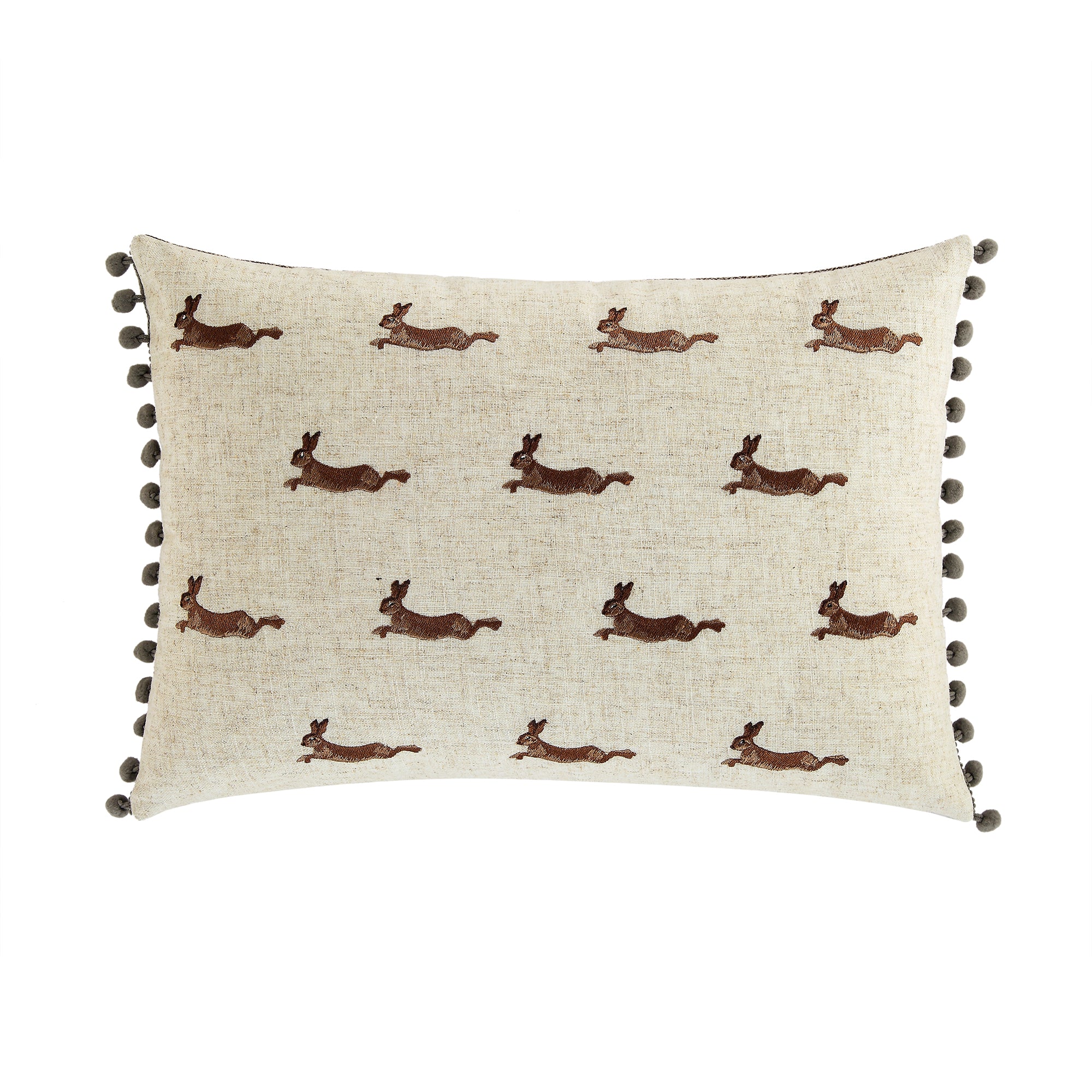 Country Collection Leaping Hare Repeat Embroidered Linen Blend Cushion