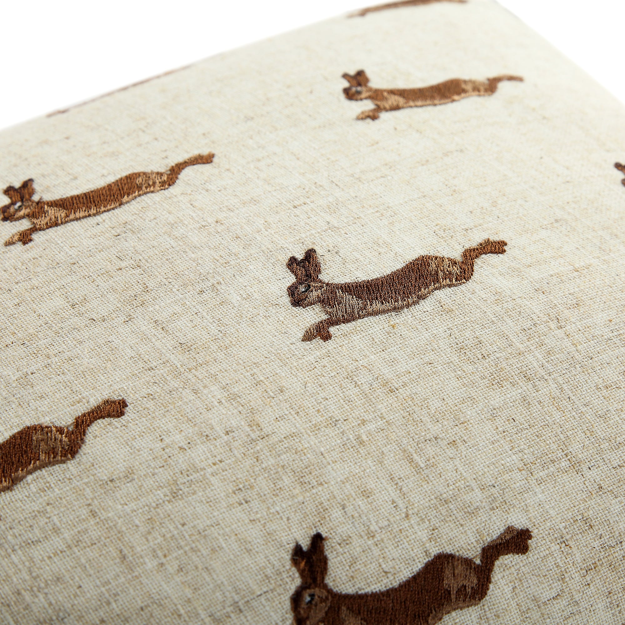 Country Collection Leaping Hare Repeat Embroidered Linen Blend Cushion