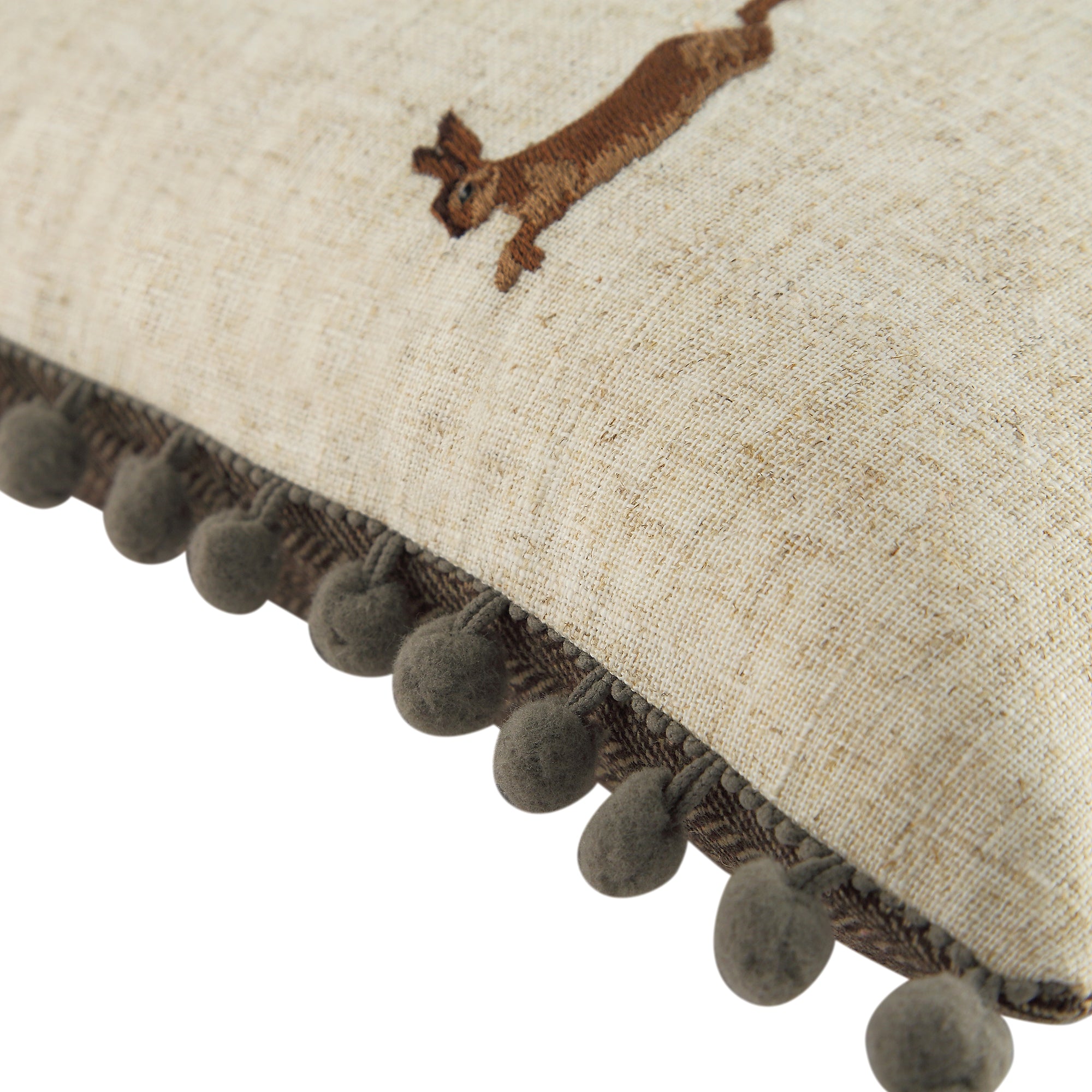 Country Collection Leaping Hare Repeat Embroidered Linen Blend Cushion