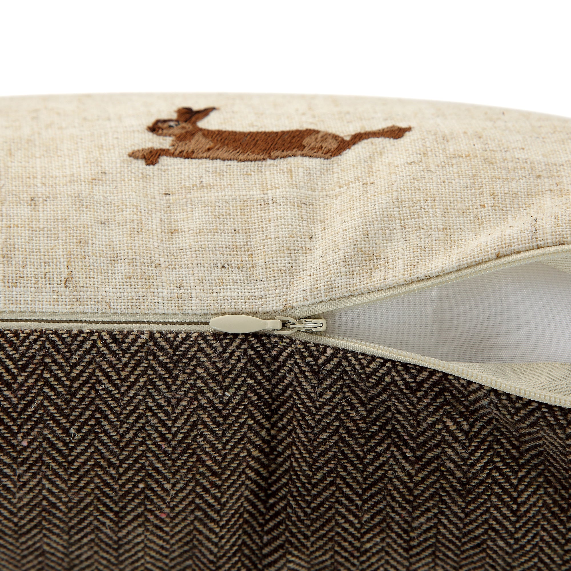 Country Collection Leaping Hare Repeat Embroidered Linen Blend Cushion