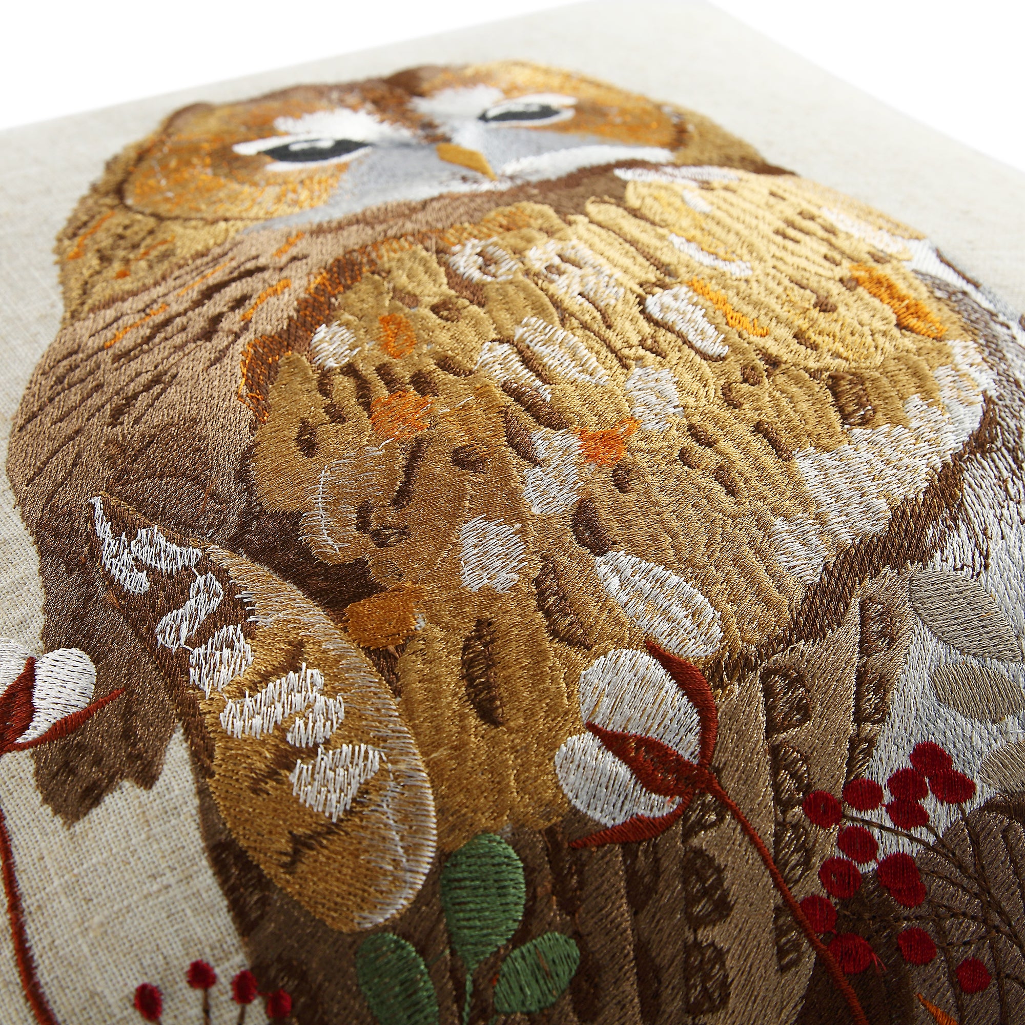 Country Collection Owl Embroidered Linen Blend Cushion