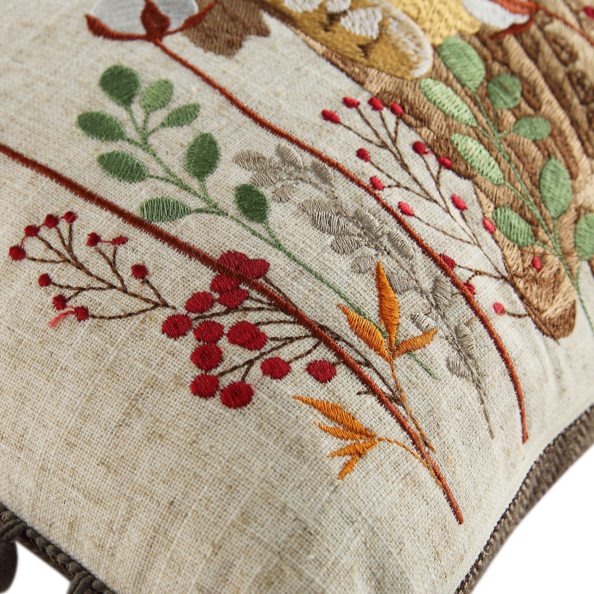 Country Collection Owl Embroidered Linen Blend Cushion